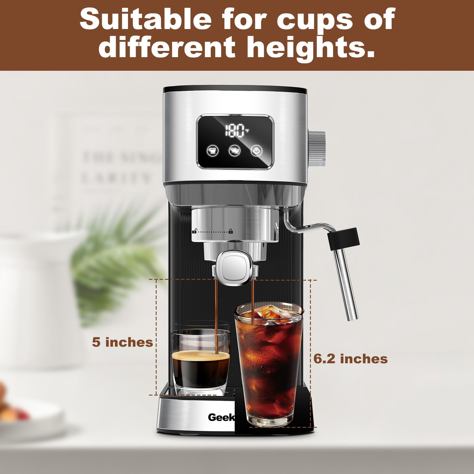Geek Chef 20 Bar Espresso Machine for Home - Professional Coffee Maker for Latte & Cappuccino | Perfect for Kitchen, Office, and Small Spaces