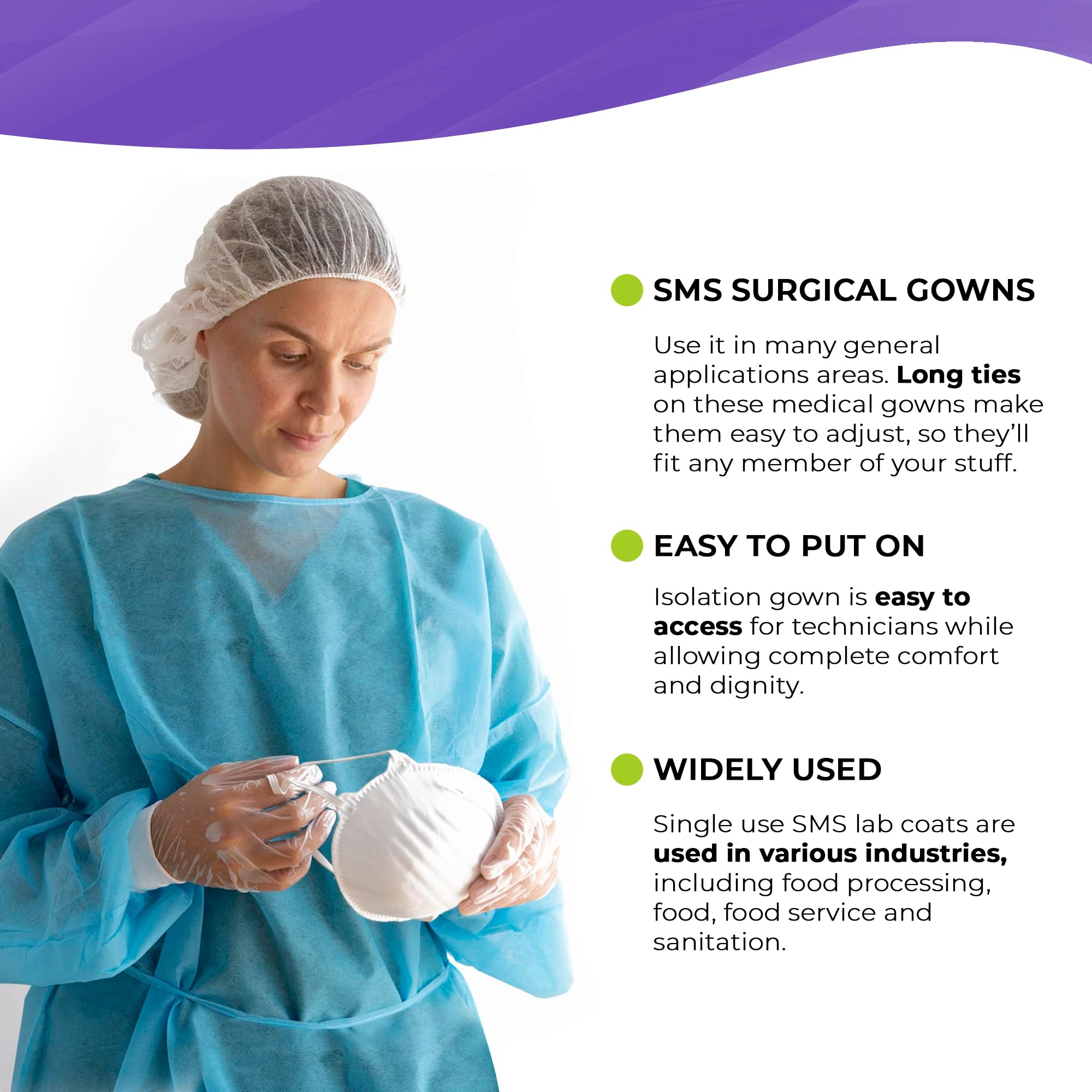AMZ Medical Supply Disposable Isolation Gown - Large Size (10 Pack) | Blue 45 GSM SMS Material | Fluid Resistant & Breathable PPE with Knit Wrists & Long Back Ties | Ideal for Hospitals, Clinics & Home Healthcare Protection