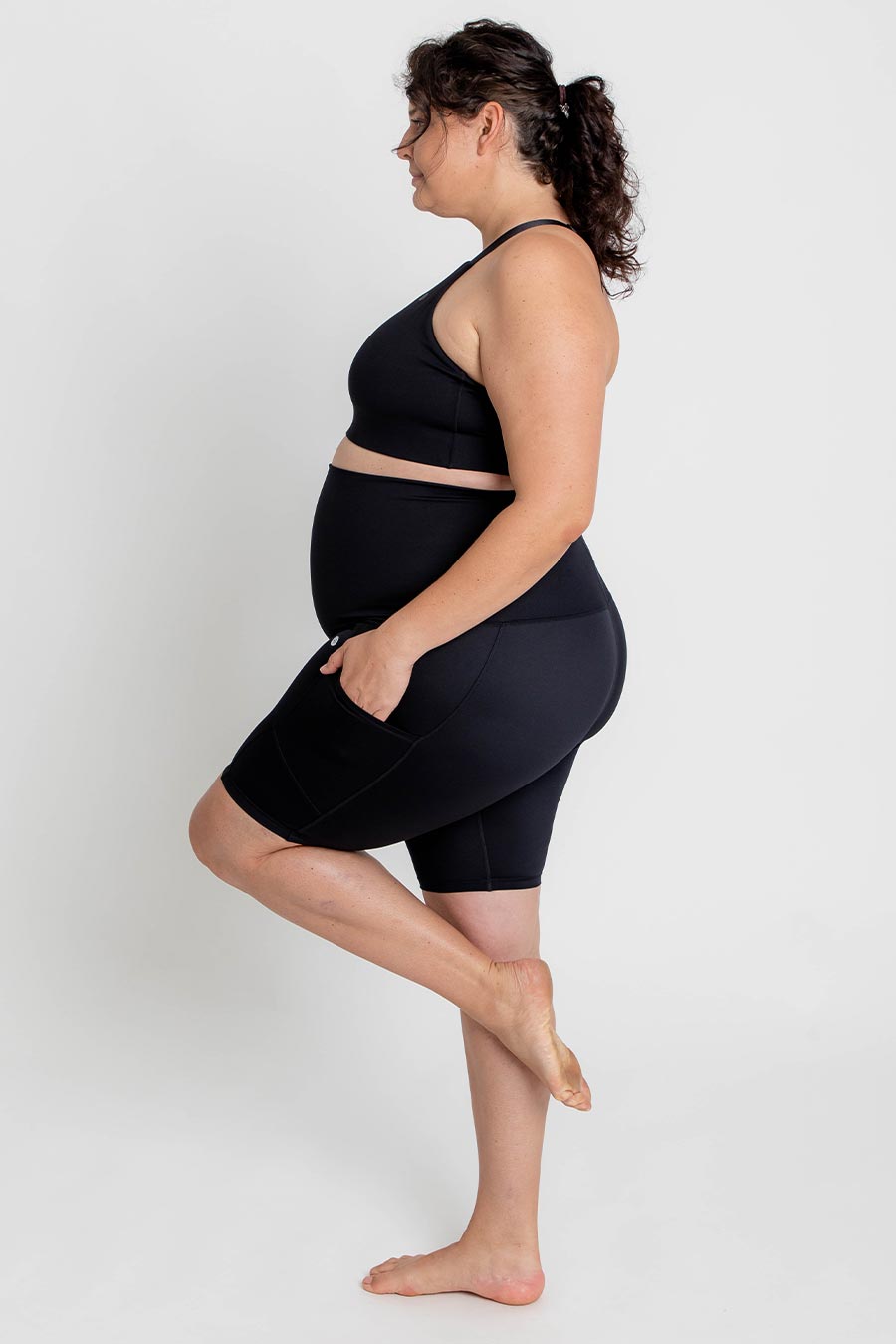 **Maternity Support Bike Shorts with Pockets - Black - Comfortable & Breathable for Pregnancy Workouts, Yoga & Daily Wear**