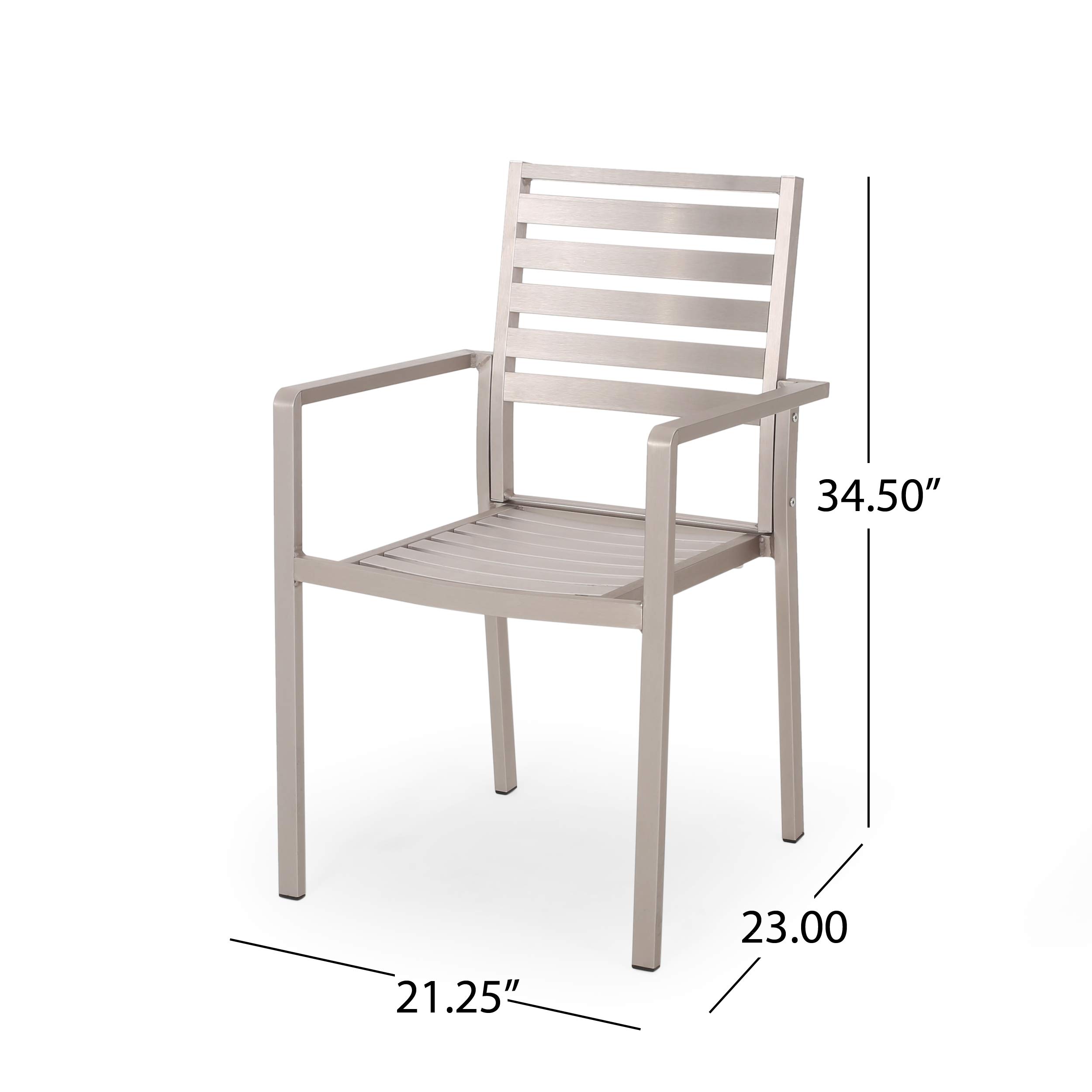 Modern Aluminum Outdoor Dining Chairs (Set of 2) - Silver Patio Furniture for Garden, Poolside & Backyard - Weather-Resistant & Lightweight