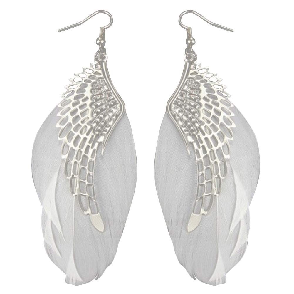 Crystal Pearl Stud Earrings with Angel Wings Feather Dangle - Elegant Long Hook Earrings for Women & Girls | Perfect Gift for Birthday, Party & Special Occasions