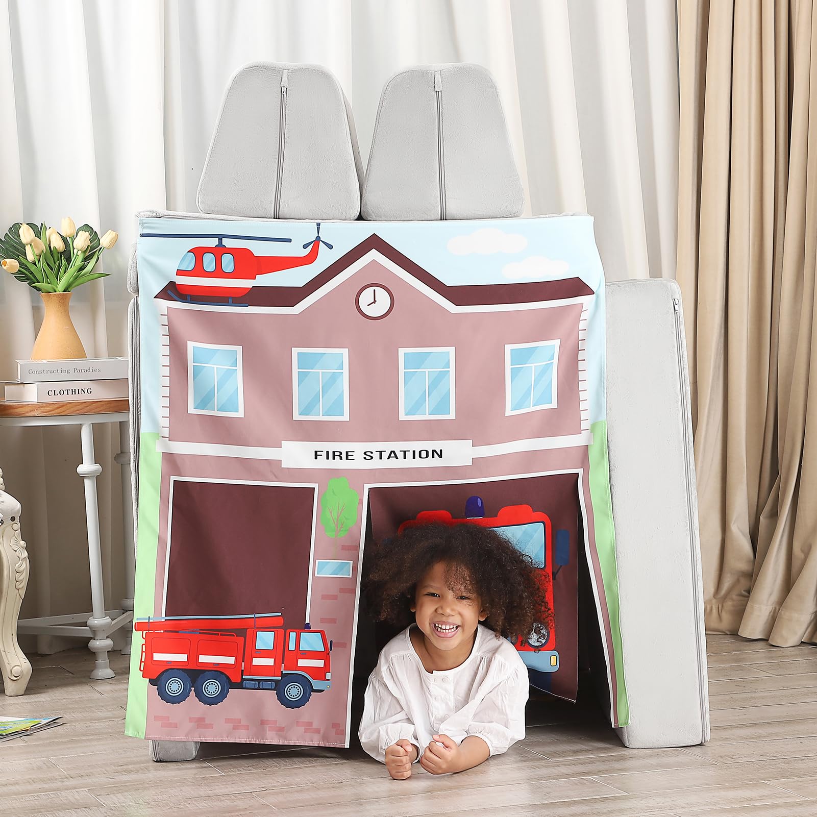 Kids Foam Play Couch with Play Panels - Fire Station Design for Toddlers & Children | Perfect for Indoor Playrooms, Daycare Centers & Birthday Parties