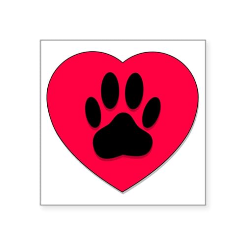 White - Red Heart With Dog Paw Print Sticker