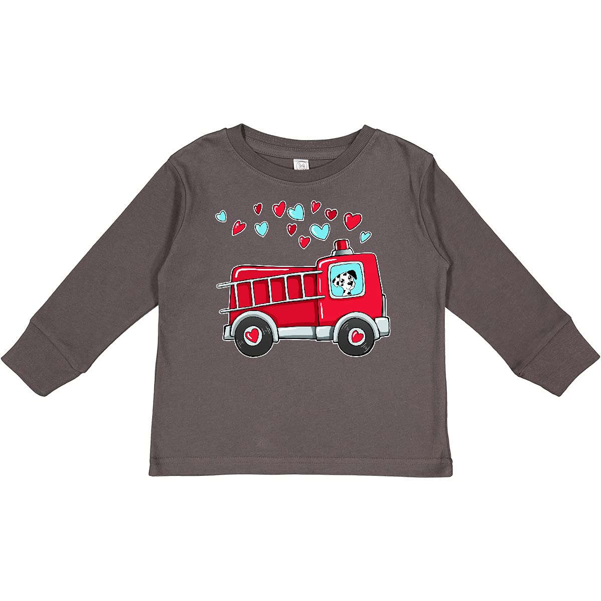 Valentine's Day Fire Truck & Dalmatian Toddler T-Shirt - Cute Long Sleeve Shirt for Boys Girls Holiday Gifts & Family Photo Outfits