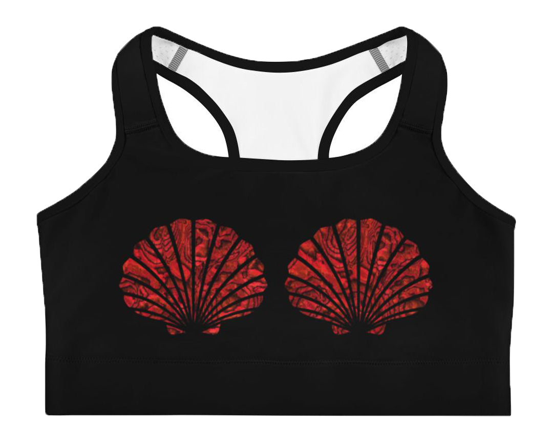 Flame Mermaid Shell Sports Bra - High Support Workout Top for Running, Yoga & Gym - Breathable Seamless Activewear for Women