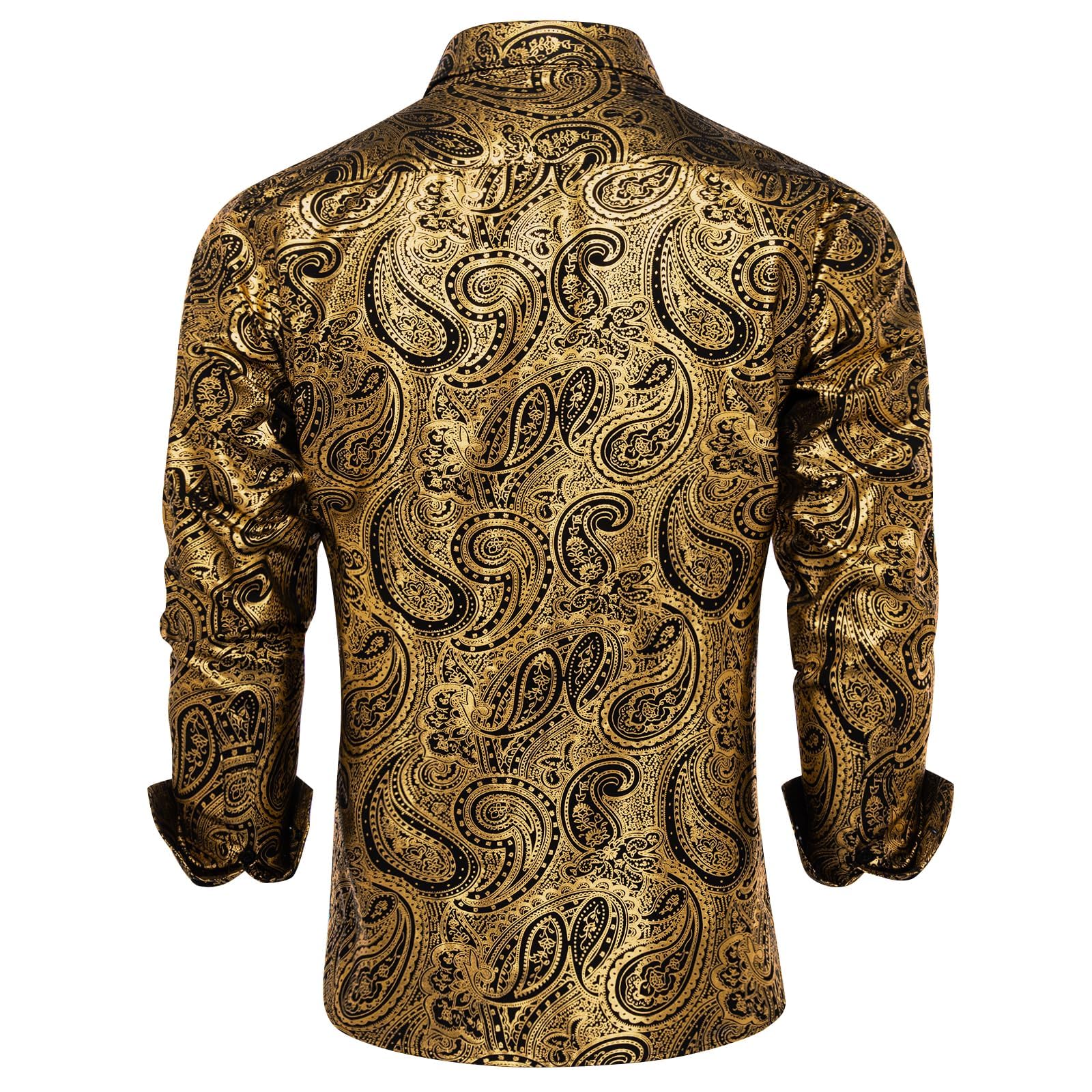 DiBanGu Men's Paisley Dress Shirt - Luxury Printed Long Sleeve Button Down Shirt, Regular Fit Shiny Formal Shirt for Wedding, Prom, Office & Special Occasions