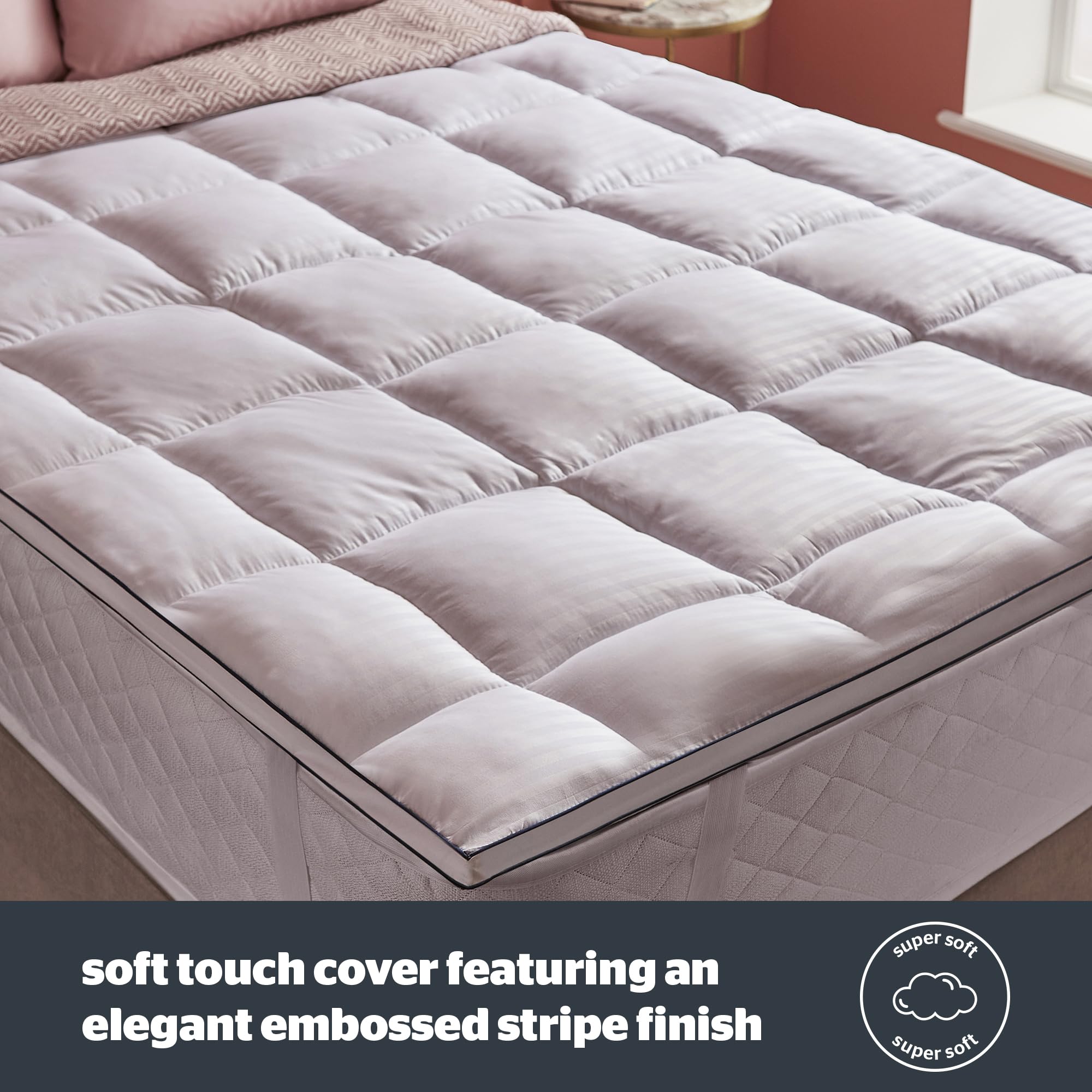 Luxury Silentnight Hotel Collection Mattress Topper - 5cm Thick Double Bed Topper with Silky Soft Cover & Elastic Straps (190x135cm) - Perfect for Guest Rooms, Dorms & Home Comfort Upgrade