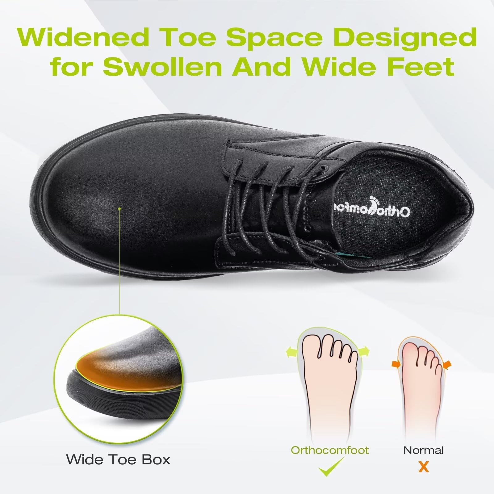 OrthoComfoot Men's Orthopedic Wide Leather Dress Shoes - Comfortable Arch Support Oxfords for Plantar Fasciitis & Heel Pain Relief | Orthotic Casual Business & Work Shoes for Walking | Perfect for Office, Travel & Daily Wear