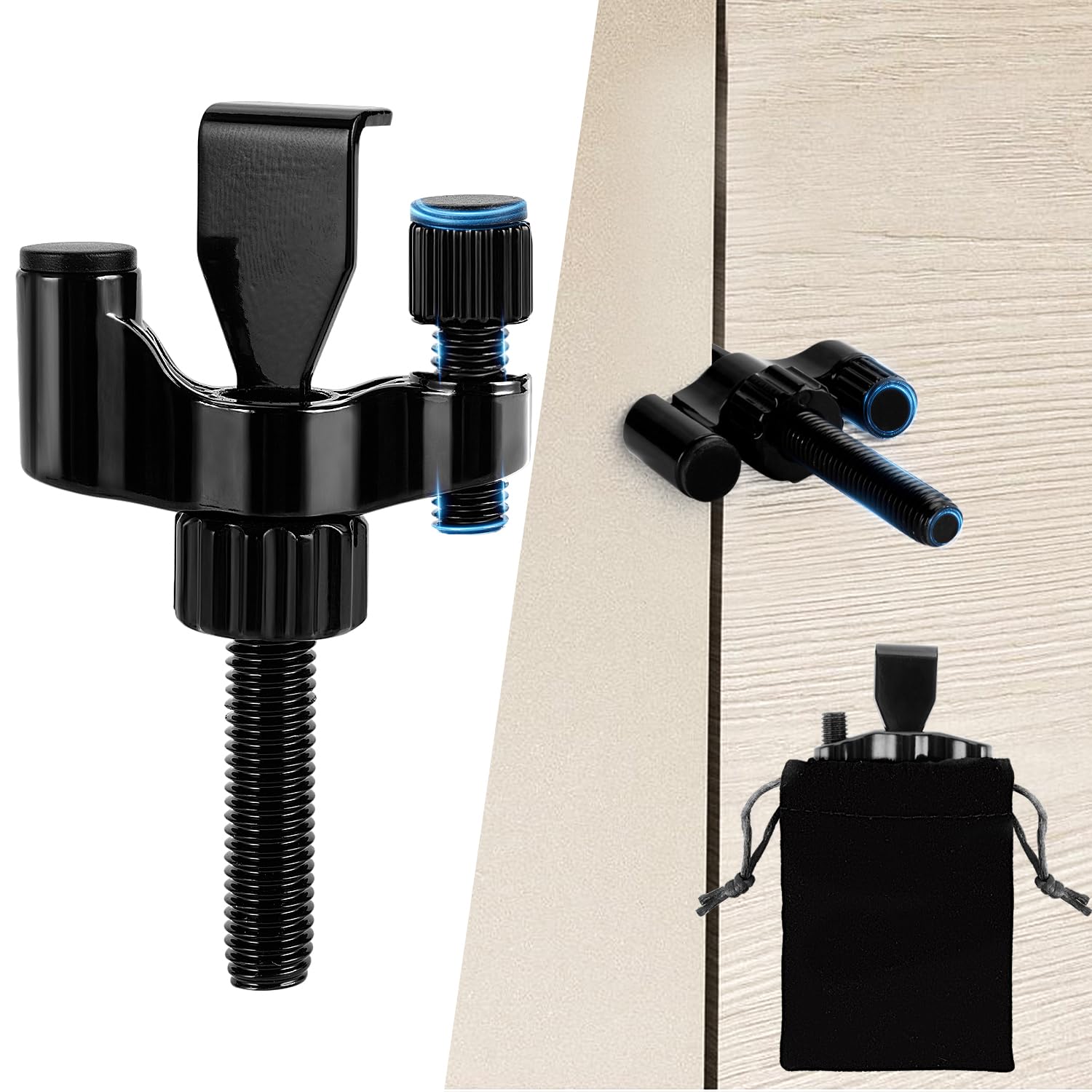 Upgraded Portable Door Lock - Adjustable Anti-Theft Security Lock for Travel, Home, Hotel & Apartment - Extra Privacy & Safety for School Dorm - Black | Perfect for Solo Travelers, Airbnb Guests & College Students