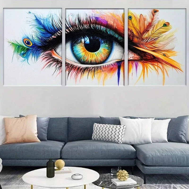 3-Piece Modern Abstract Vibrant Peacock Feather Eye Wall Art Set - Framed Canvas 50x70cm - High Quality Print - 100% Australian Made - Ready to Hang - Perfect for Living Room, Bedroom & Office Decor