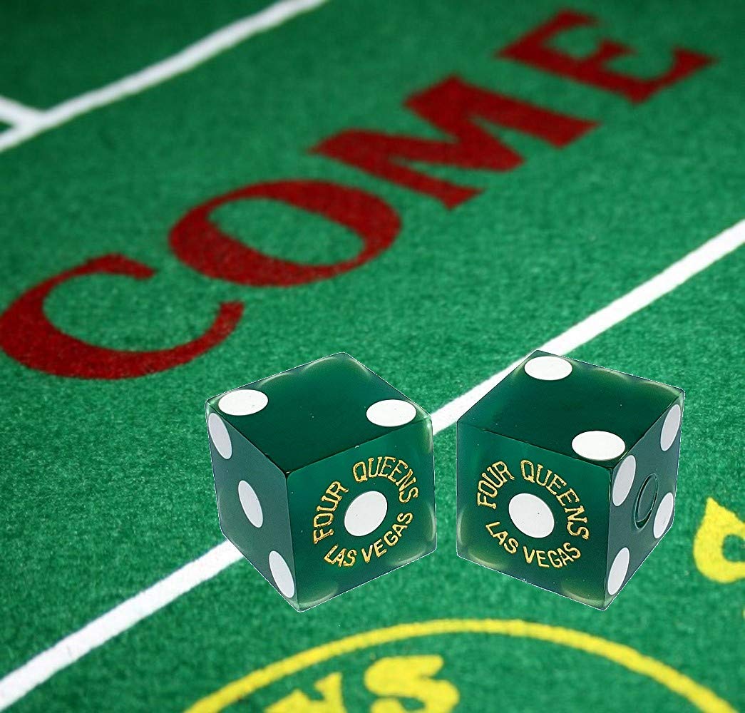 19mm Professional Craps Dice Pair with Matching Serial Numbers - Authentic Las Vegas Casino Table-Played Dice (Four Queens Green Frosted) - Perfect for Casino Games, Home Practice, and Gambling Enthusiasts