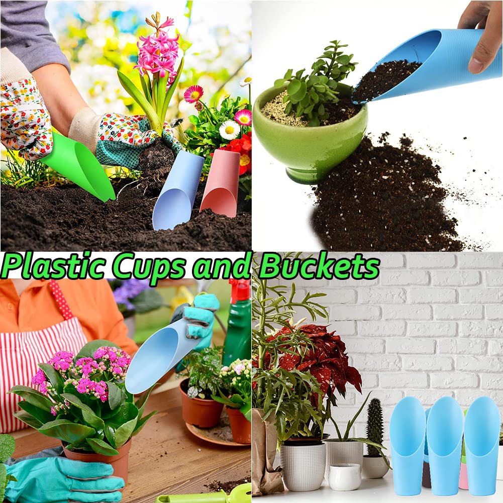 AKOAK 3-Piece Mini Garden Tool Set - Plastic Shovel, Bucket & Cup for Planting, Potting & Plant Care | Perfect for Miniature Gardens, Succulents & Indoor Plants (Random Colors)