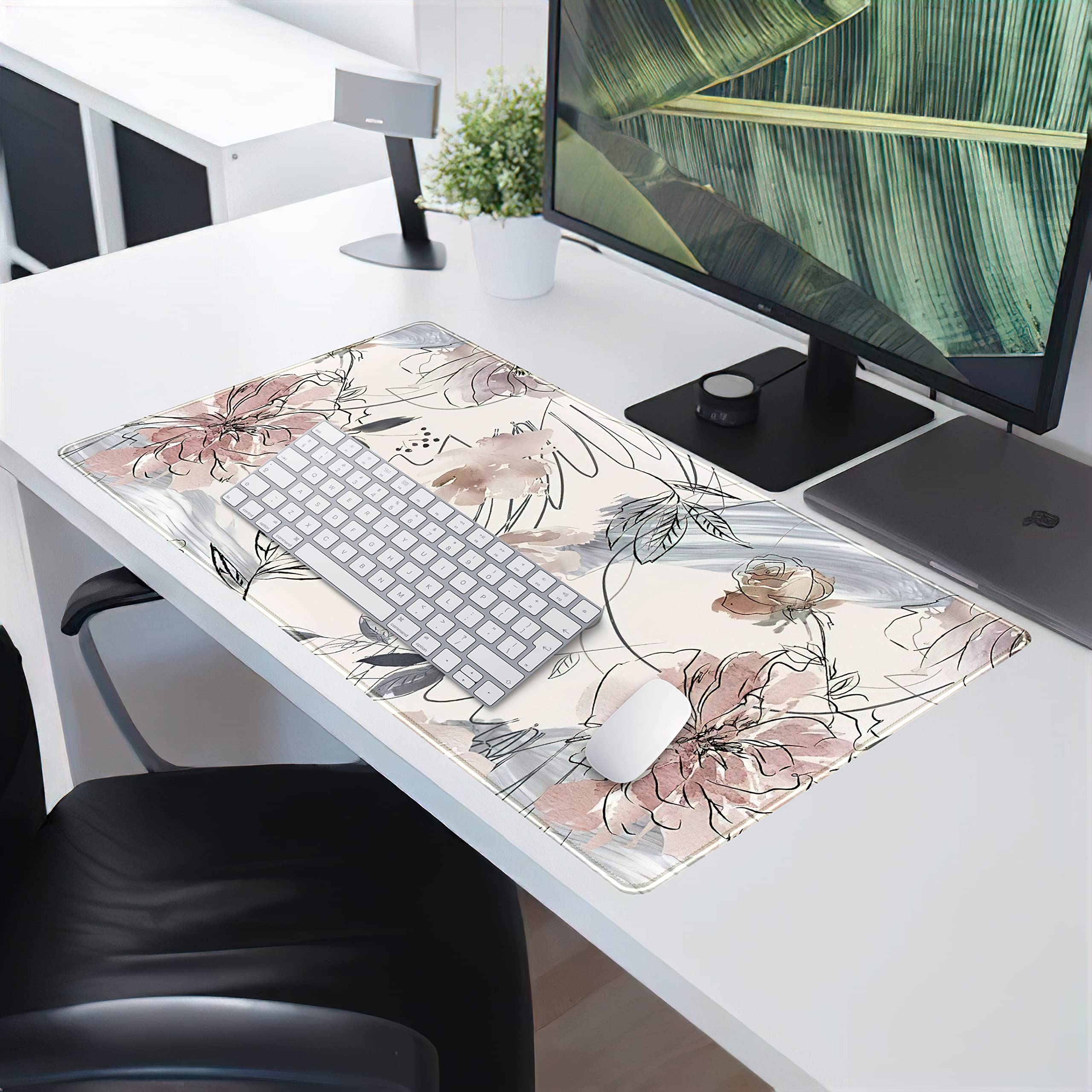 Abstract Hand-Painted Floral Extended Gaming Mouse Pad (31.5x15.75 Inch) - Non-Slip Rubber Base with Stitched Edges for Office & PC Gaming | Large Desk Mat for Keyboard & Mouse | Perfect for Workstations, Streaming Setups & Home Offices