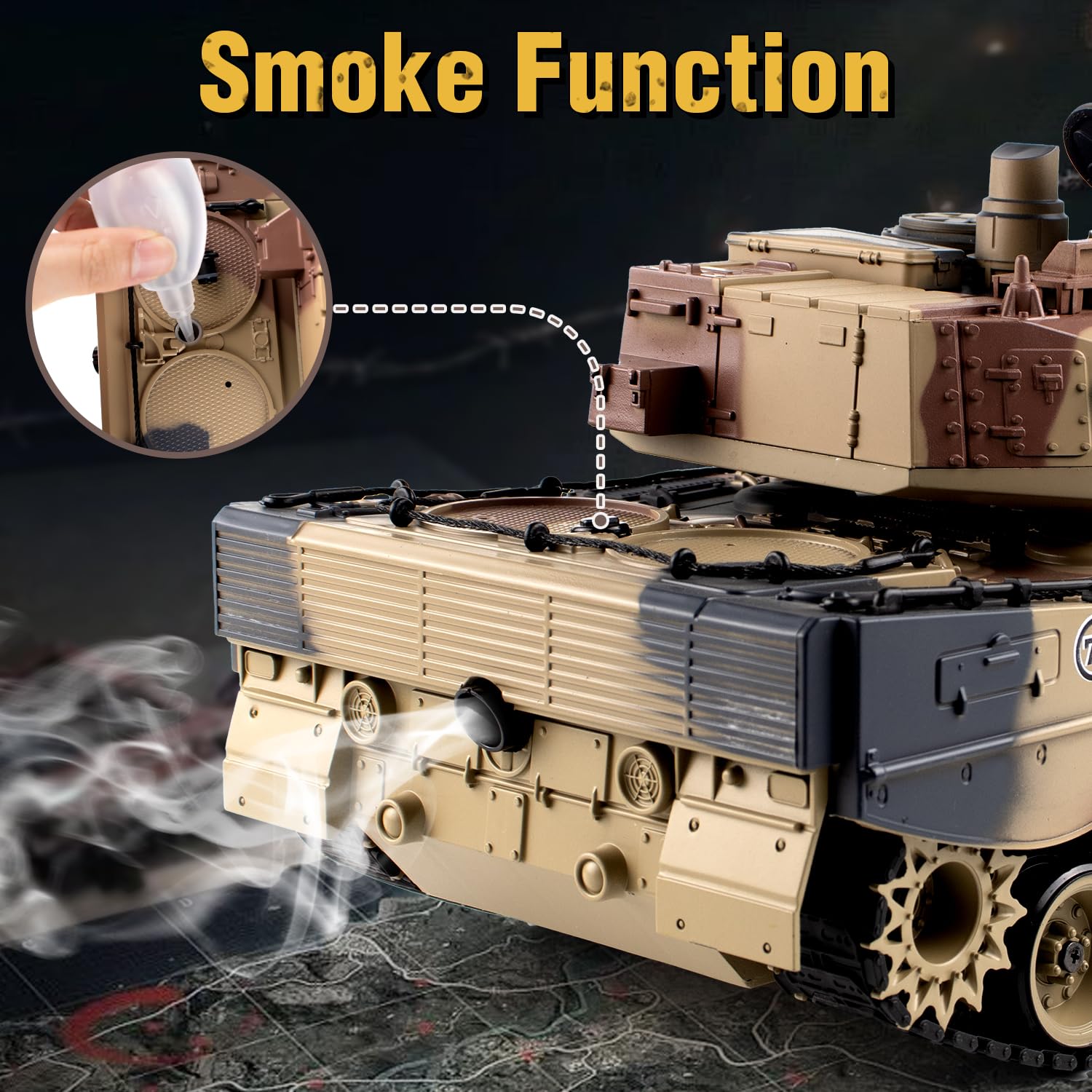 1:18 Scale German Leopard II RC Tank - 2.4Ghz Remote Control Military Toy with BB Shooting, Water Bombs, Smoke, Lights & Sound Effects | Realistic Recoil Action for Adults & Kids | Battle Simulation, Outdoor Play & Collectible Display