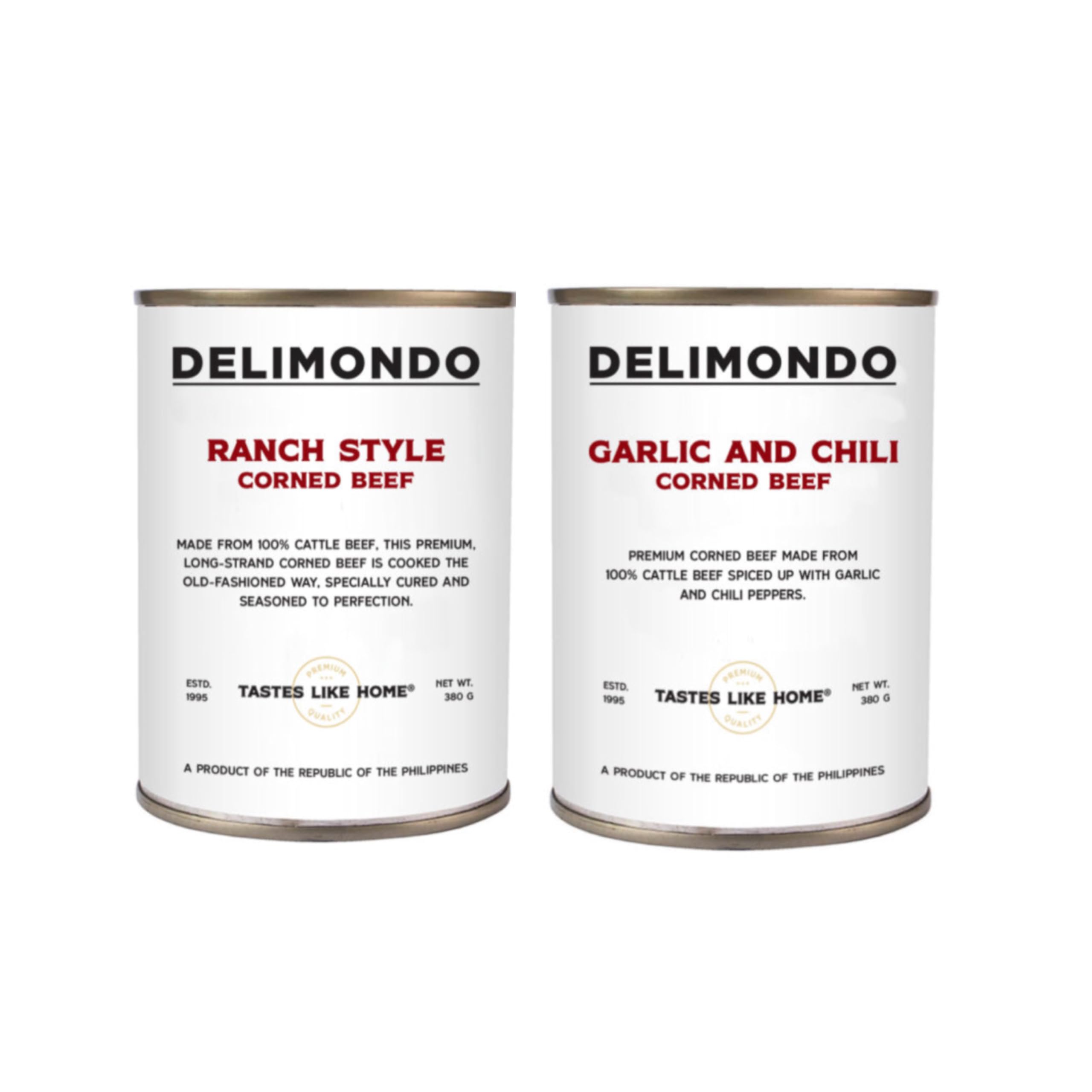Delimondo Corned Beef - 2 Cans (380g Each) | Ranch Style & Garlic Chili Flavors | Premium Canned Meat for Sandwiches, Stews & Emergency Food Storage