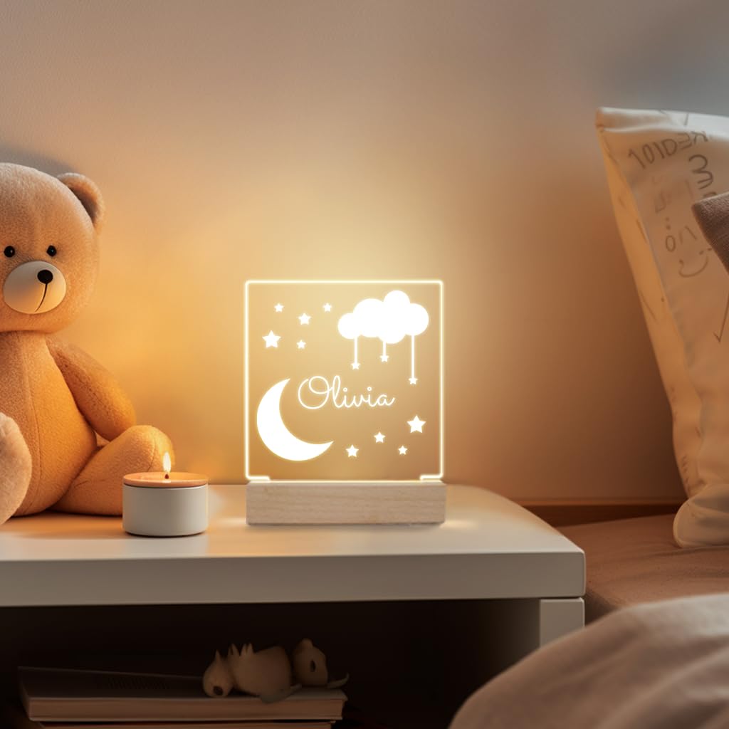 Personalized Night Light for Kids - Custom Moon and Stars LED Nightlight for Baby Boys & Girls Nursery, Bedroom Decor - Perfect for Bedtime, Soothing Sleep Aid and Nursery Room Lighting