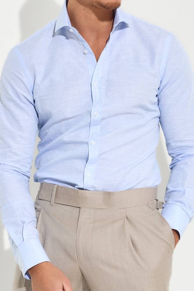 Nolan Shirt - Light Blue Cotton Linen Blend Casual Button Down Shirt for Men | Perfect for Office, Summer Outfits & Casual Wear