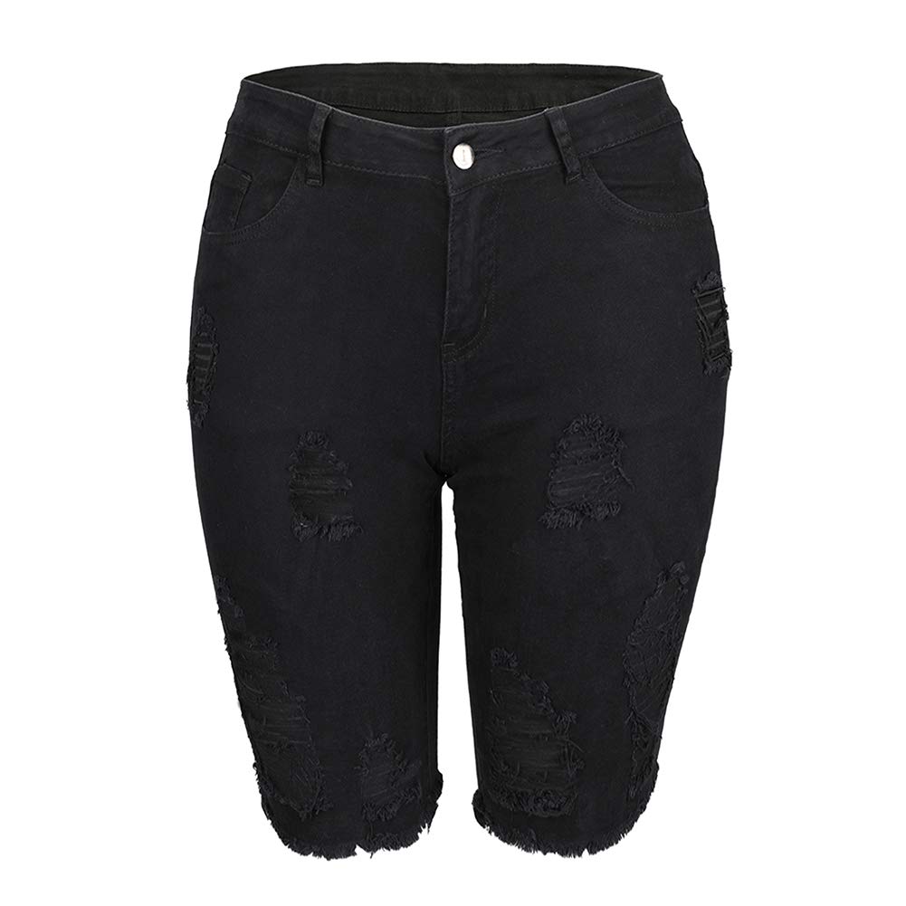 THUNDER STAR Women's Denim Bermuda Shorts - Mid Rise Distressed Jeans Shorts with Raw Hem | Casual Summer Outfit, Beachwear & Street Style