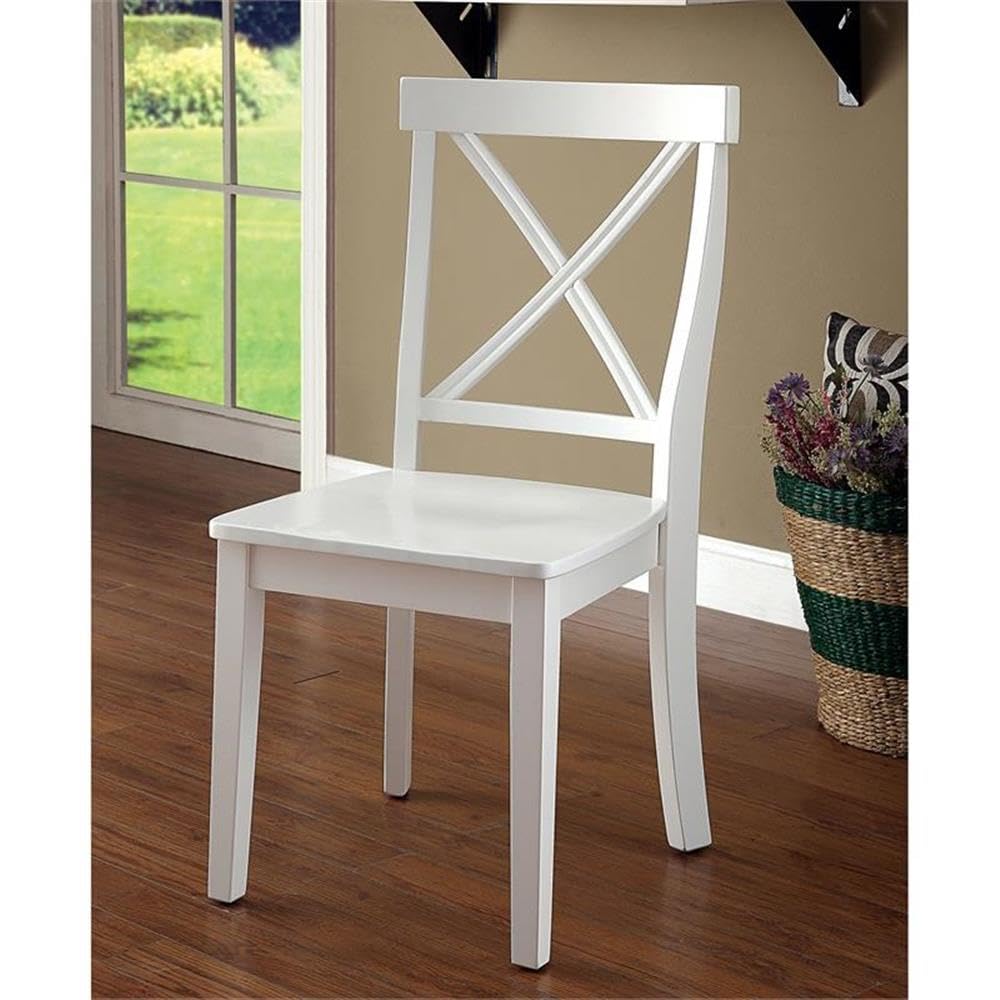 Furniture of America Tummel Transitional Wood Dining Chairs in White - Set of 2 | Modern Farmhouse Style for Dining Room, Kitchen, or Breakfast Nook