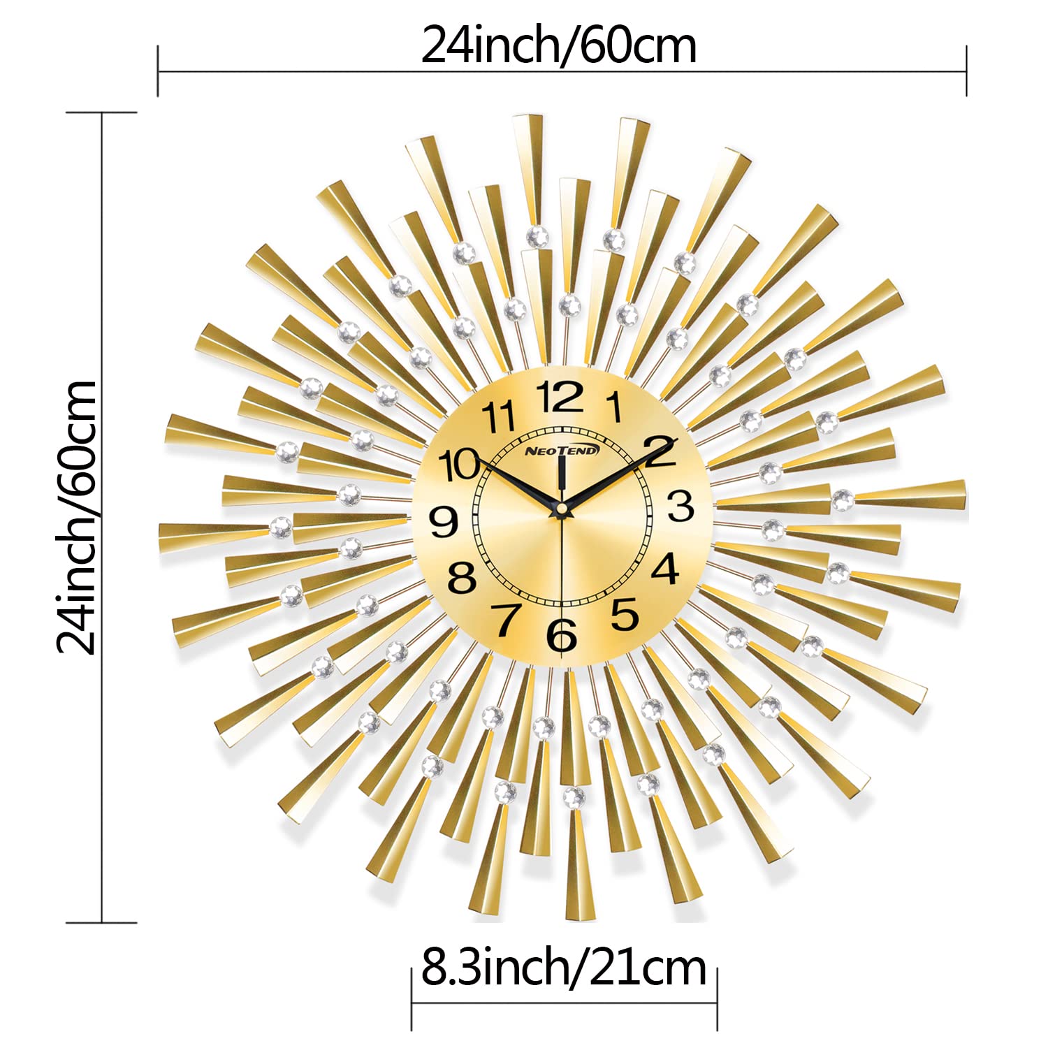 24 Inch Large Gold Wall Clock - Silent Non-Ticking Modern Decor for Living Room, Bedroom, Kitchen & Office | Perfect Home & Office Decoration for Stylish Interiors