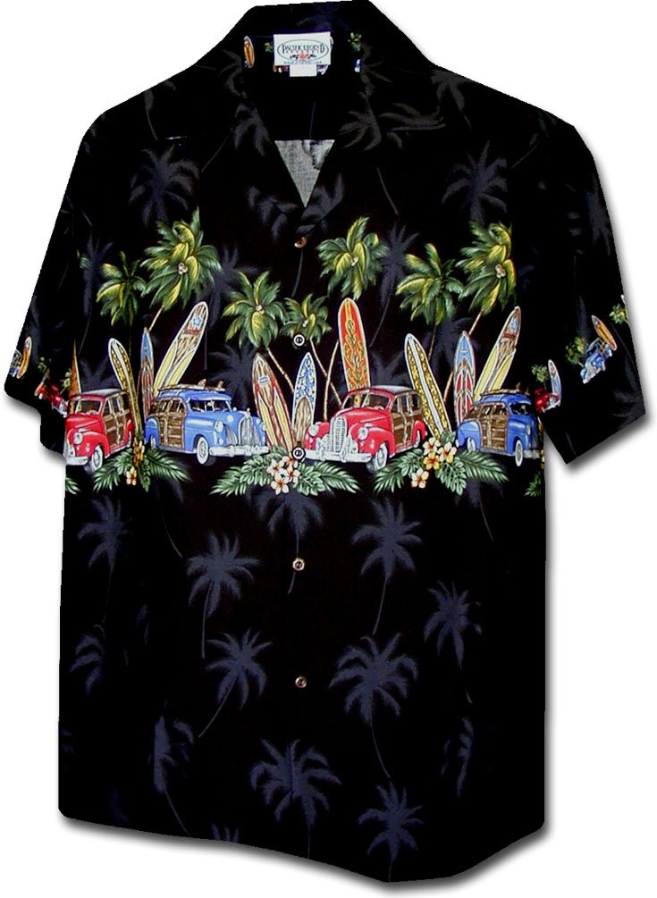 Pacific Legend Island Woodies Hawaiian Camp Shirts for Men - Breathable Black Aloha Shirt with Tropical Prints | Perfect for Beach Vacation, Luau Party & Summer Casual Wear