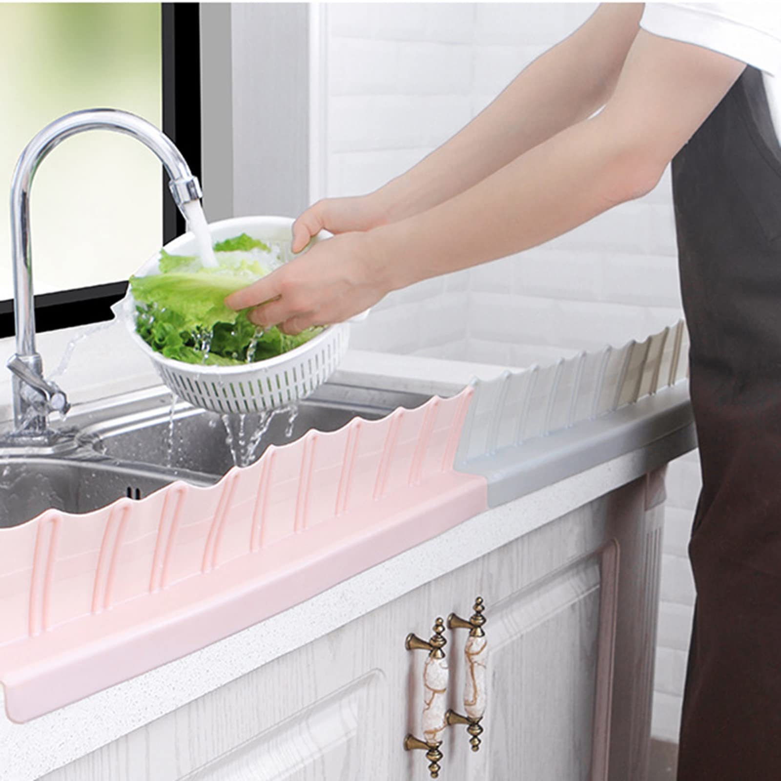 Premium Silicone Sink Splash Guard 2-Pack (Pink & Grey) - Non-Slip Suction Cup Base for Kitchen, Bathroom & Island Sinks - Water Splash Protector for Cooking, Dishwashing & Child Safety