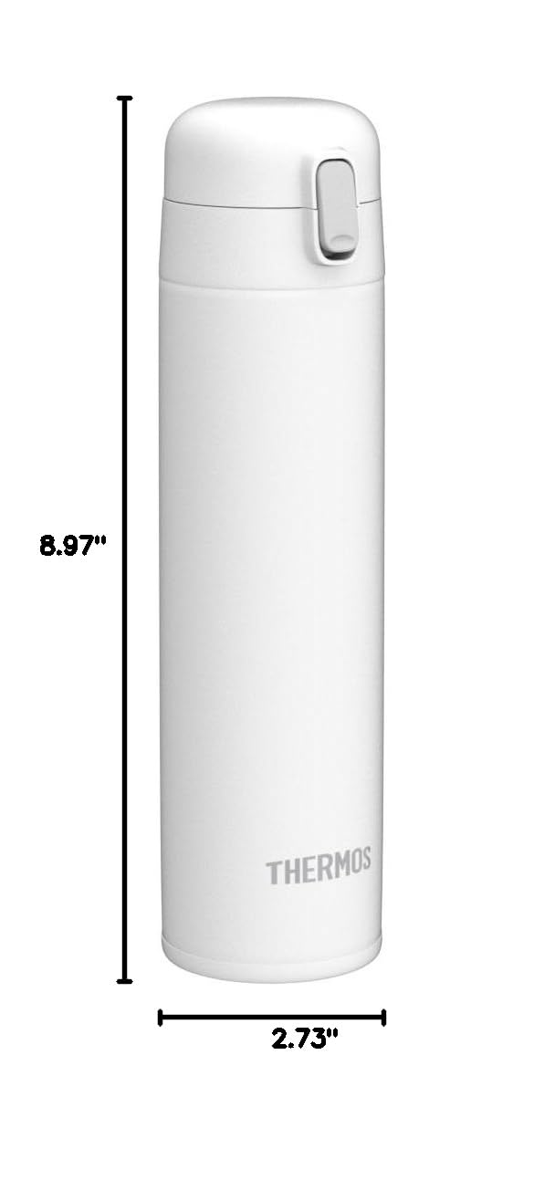 Thermos FJM-450 WH Vacuum Insulated Stainless Steel Water Bottle with Straw, 15.9 oz (450ml) - Keeps Drinks Cold for 24 Hours - Perfect for Gym, Hiking & Outdoor Activities - White