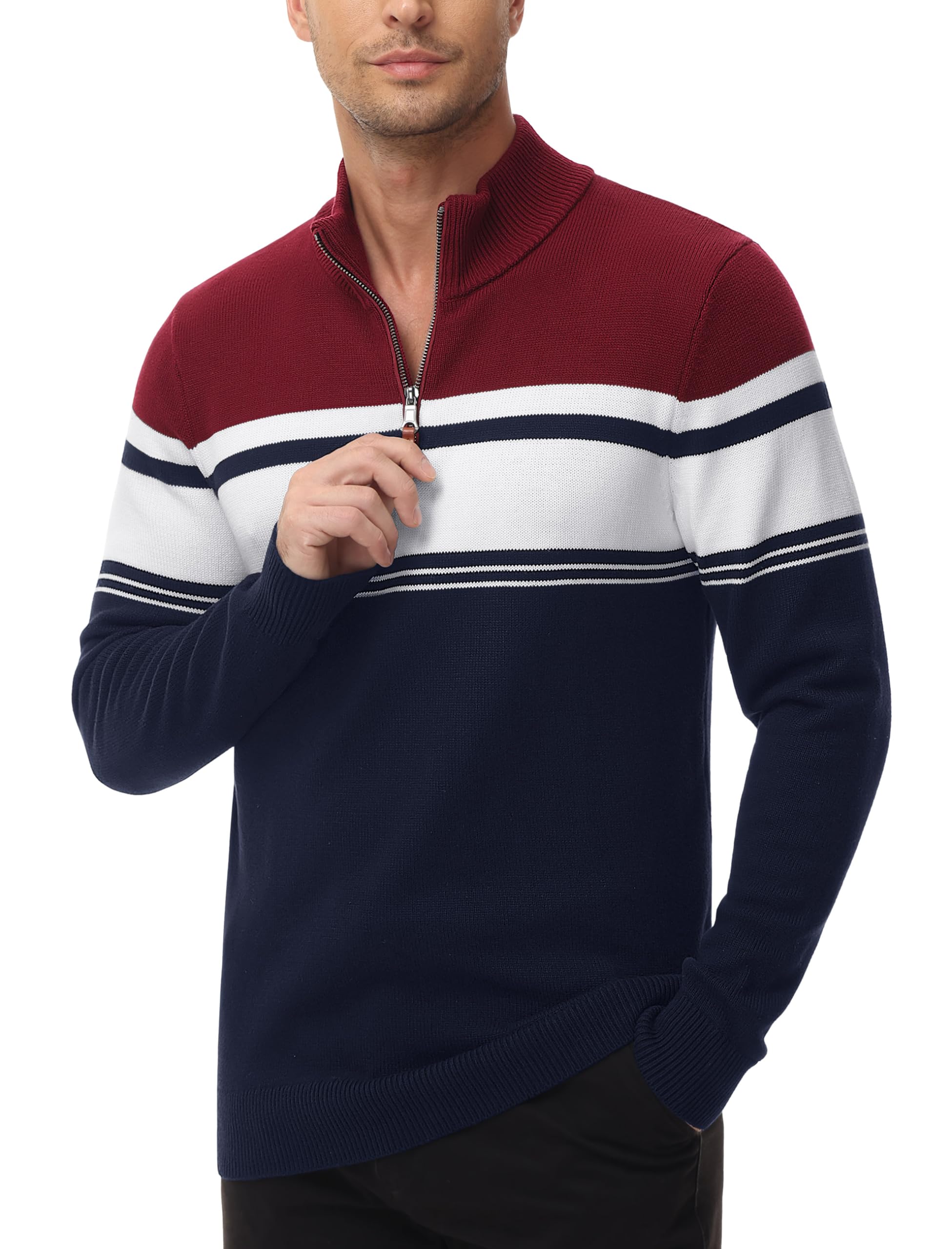 MAGCOMSEN Men's 1/4 Zip Cotton Sweater Pullover - Striped Polo Knit Sweatshirt for Fall & Winter | Warm Casual Wear for Office, Outdoor & Daily Comfort