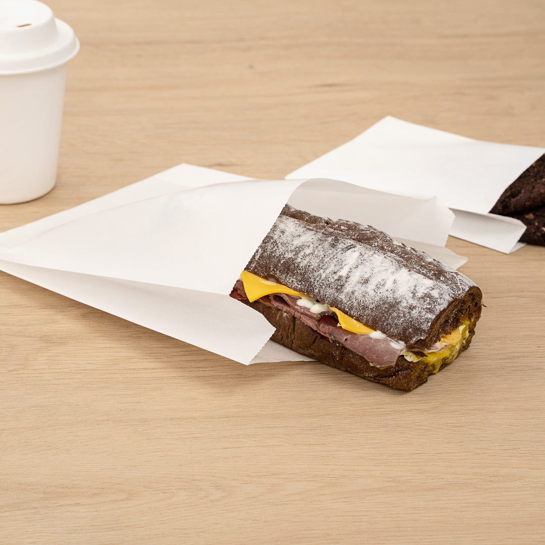 Eco-Friendly White Paper Sandwich & Snack Bags - Silicone Coated, 7