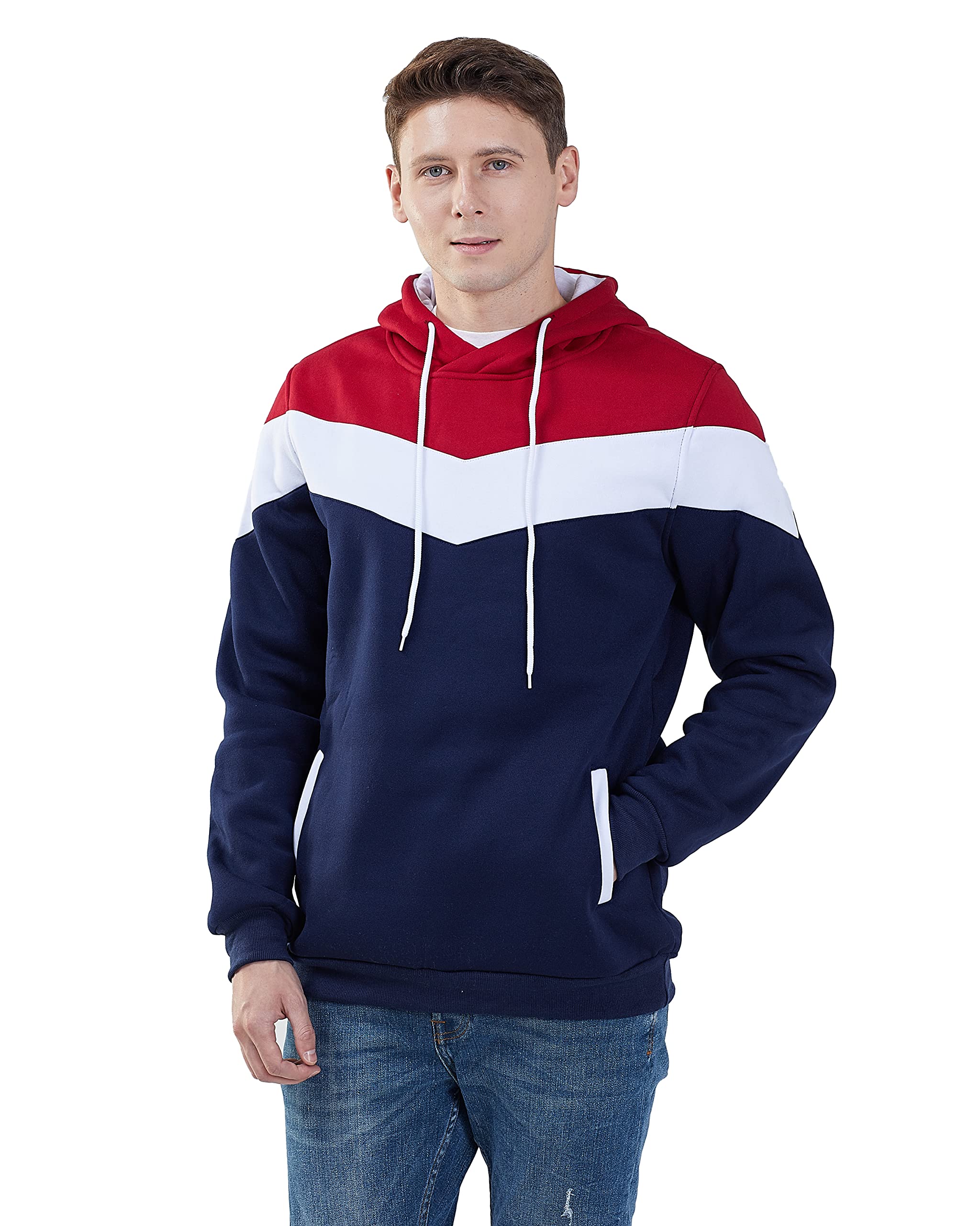 MOONCOLOUR Men's Color Block Hoodie - Fleece Pullover Sweatshirt with Pockets, Long Sleeve Casual Hooded Jacket for Streetwear & Winter Outfits | Perfect for Daily Wear, Gym, and Outdoor Activities