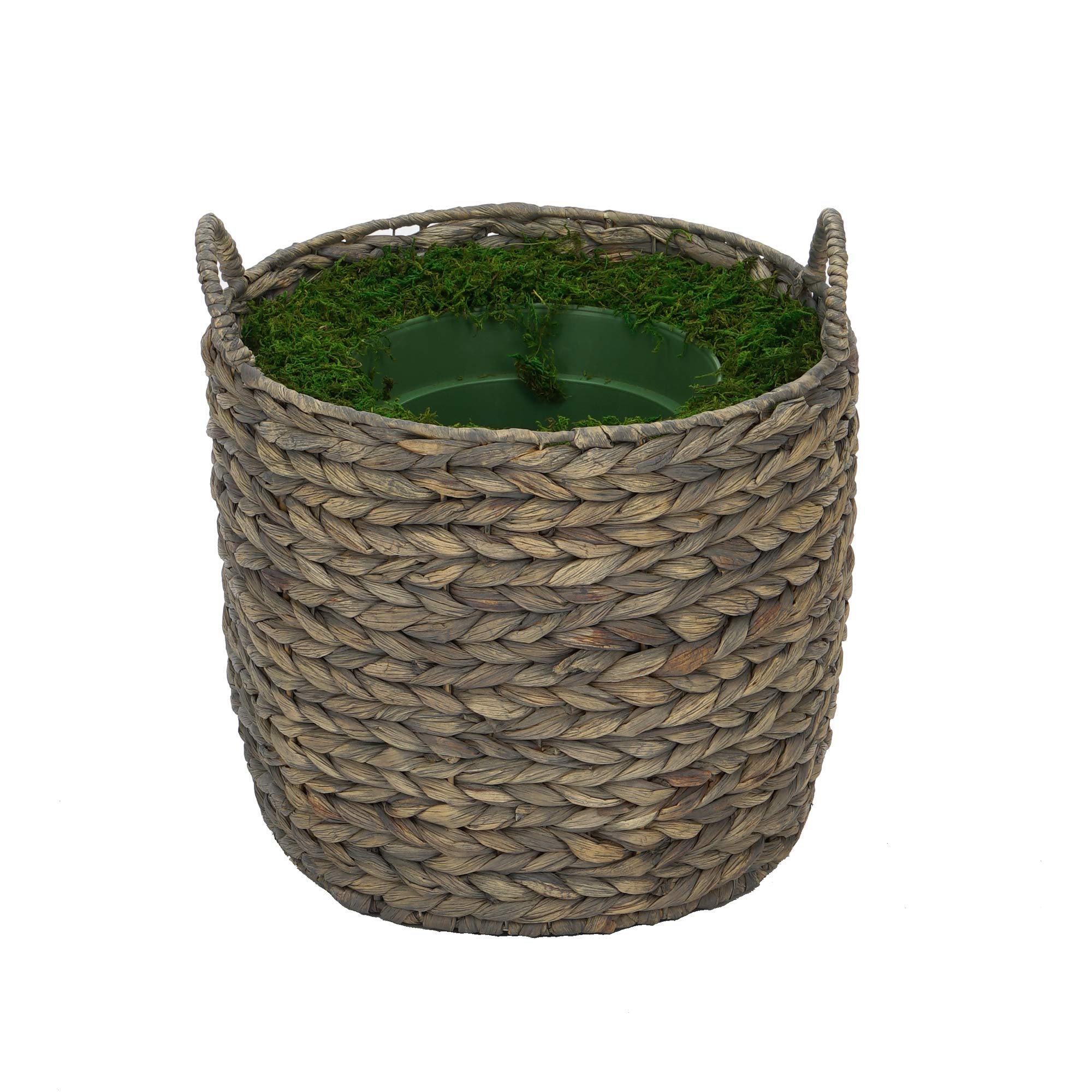 Large Round Water Hyacinth Basket Planter - Grey Wash House of Silk Flowers - Perfect for Indoor/Outdoor Decor, Patio Planters, and Home Garden Arrangements