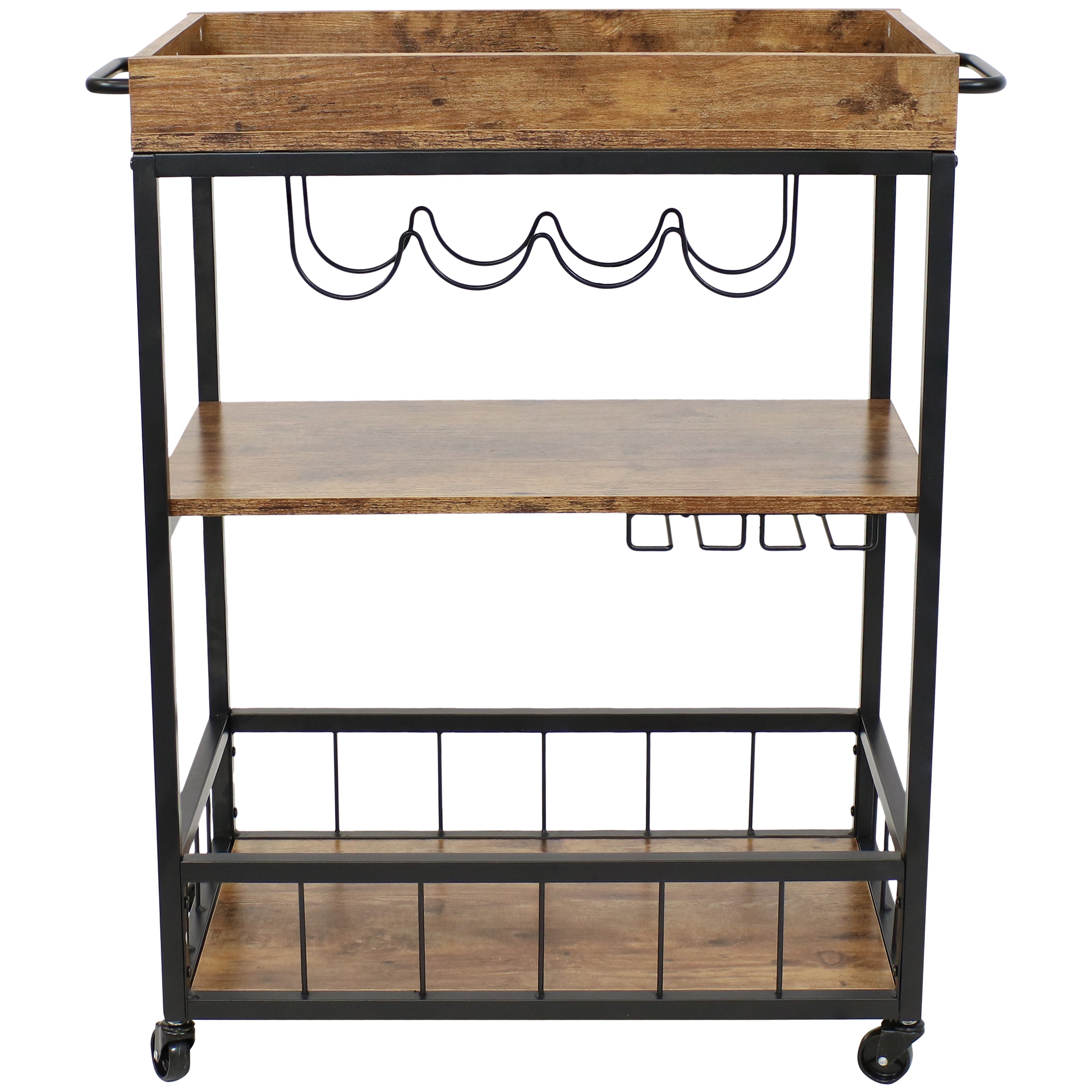 Sunnydaze Industrial Rolling Bar Cart - 35