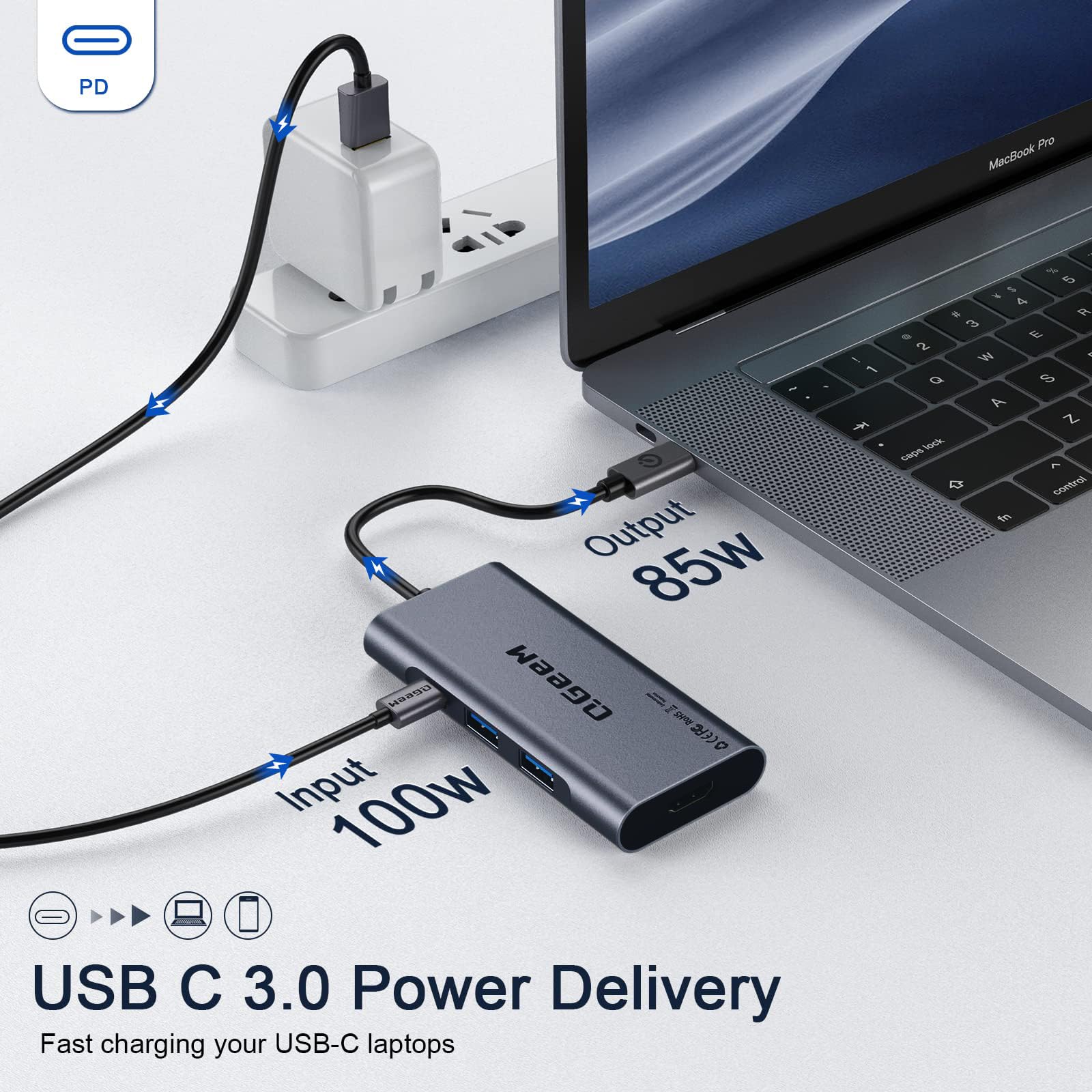 QGeeM 7-in-1 USB C Hub with 4K HDMI & 100W PD - for MacBook, iPhone, iPad - Home & Office Use