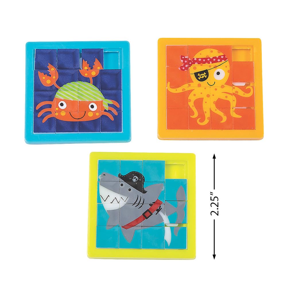 Fun Express Pirate Animals Slide Puzzle - 12 Piece Educational Toy for Kids - Perfect for Birthday Gifts, Classroom Activities & Travel Games