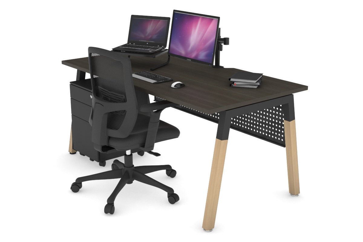 Solid Wood Quadro A Legs Office Desk with Cross Beam - 1600L x 800W Workstation with Cable Management Scallop - Perfect for Home Office, Study Room & Workspace