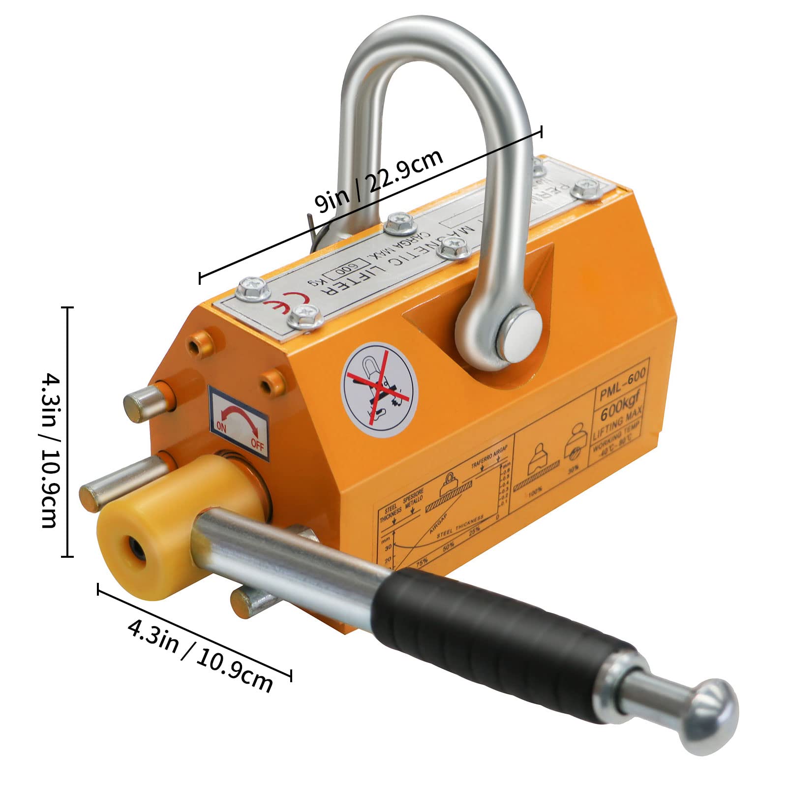 RYFT 600KG (1320Lbs) Heavy Duty Magnetic Lifter with Strong Neodymium Magnets & Safety Release - Permanent Lift Magnet for Shop Crane, Hoist, Steel Plate & Board Handling - Ideal for Construction, Metal Fabrication & Warehouse Lifting Operations