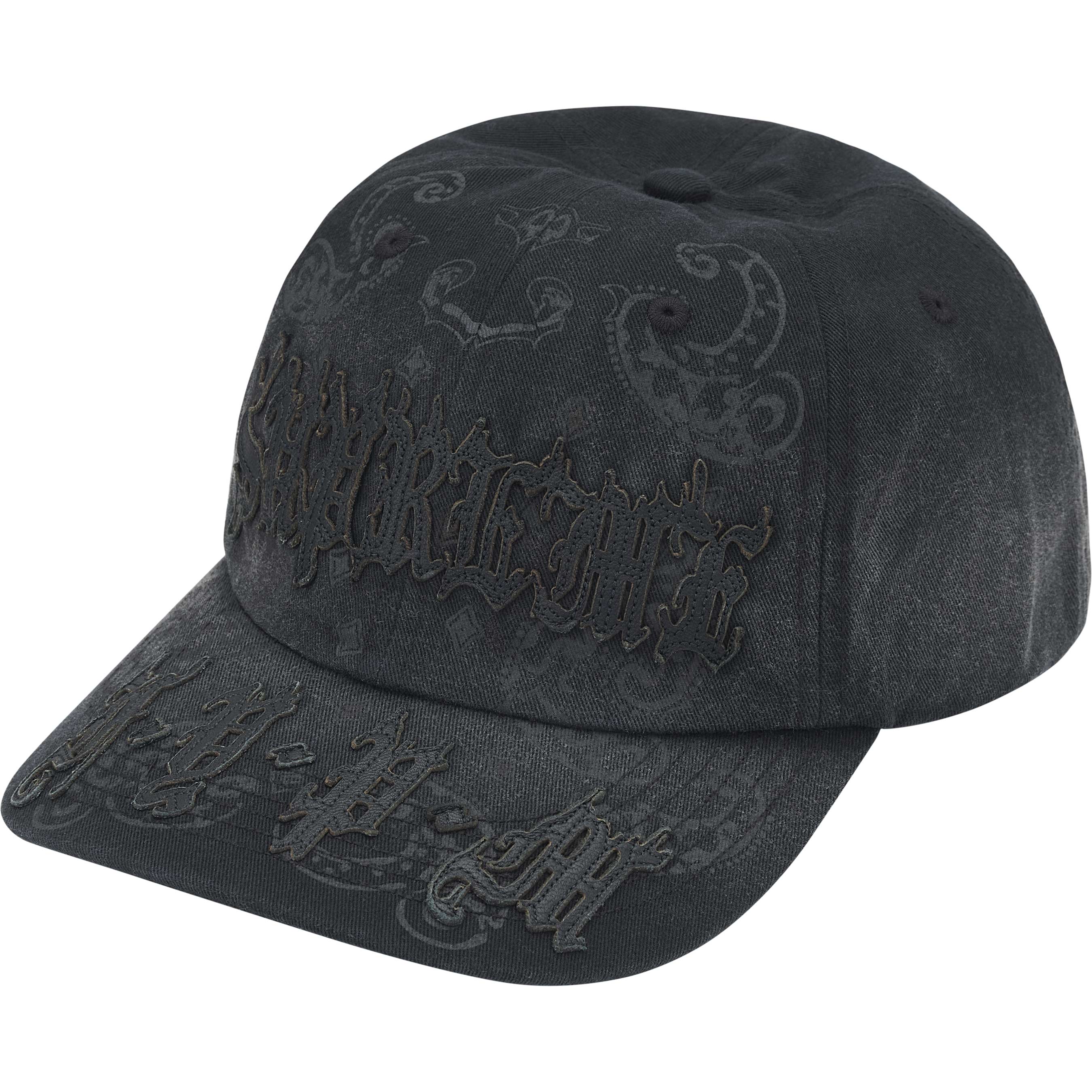 Supreme Black Leather Applique 6-Panel Cap - Stylish & Durable for Streetwear & Hip-Hop Fashion