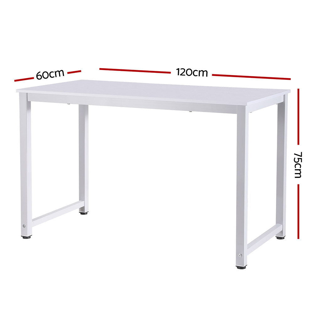 120CM White Computer Desk for Home Office & Study - Ergonomic Workstation with Storage Shelf for Small Spaces