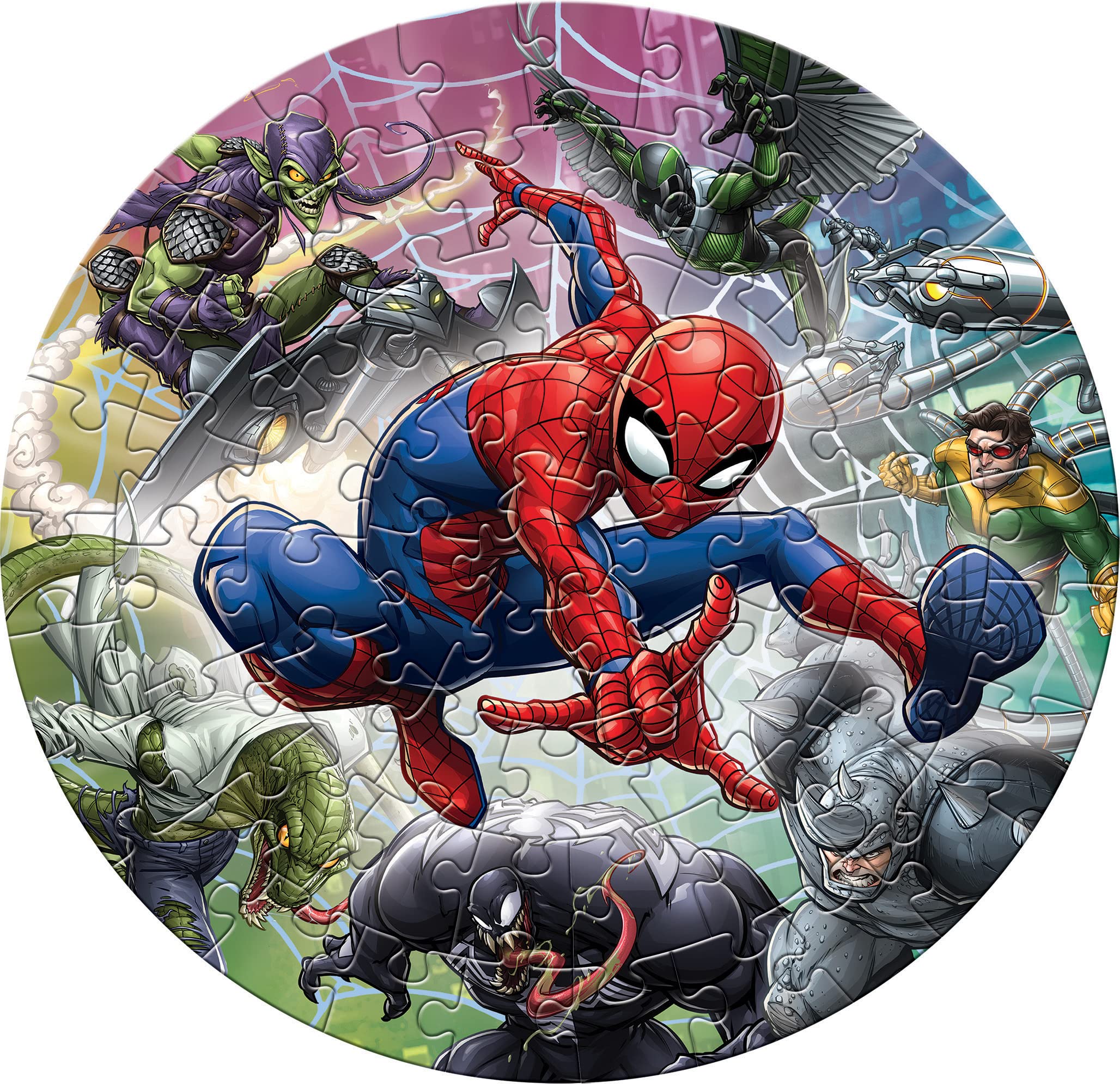 Spider-Man Round Puzzle for Kids - 66 Piece Marvel Superhero Puzzle Game for Ages 5+ | Fun Educational Brain Teaser to Improve Focus & Memory | Perfect for Birthday Gifts & Family Game Night
