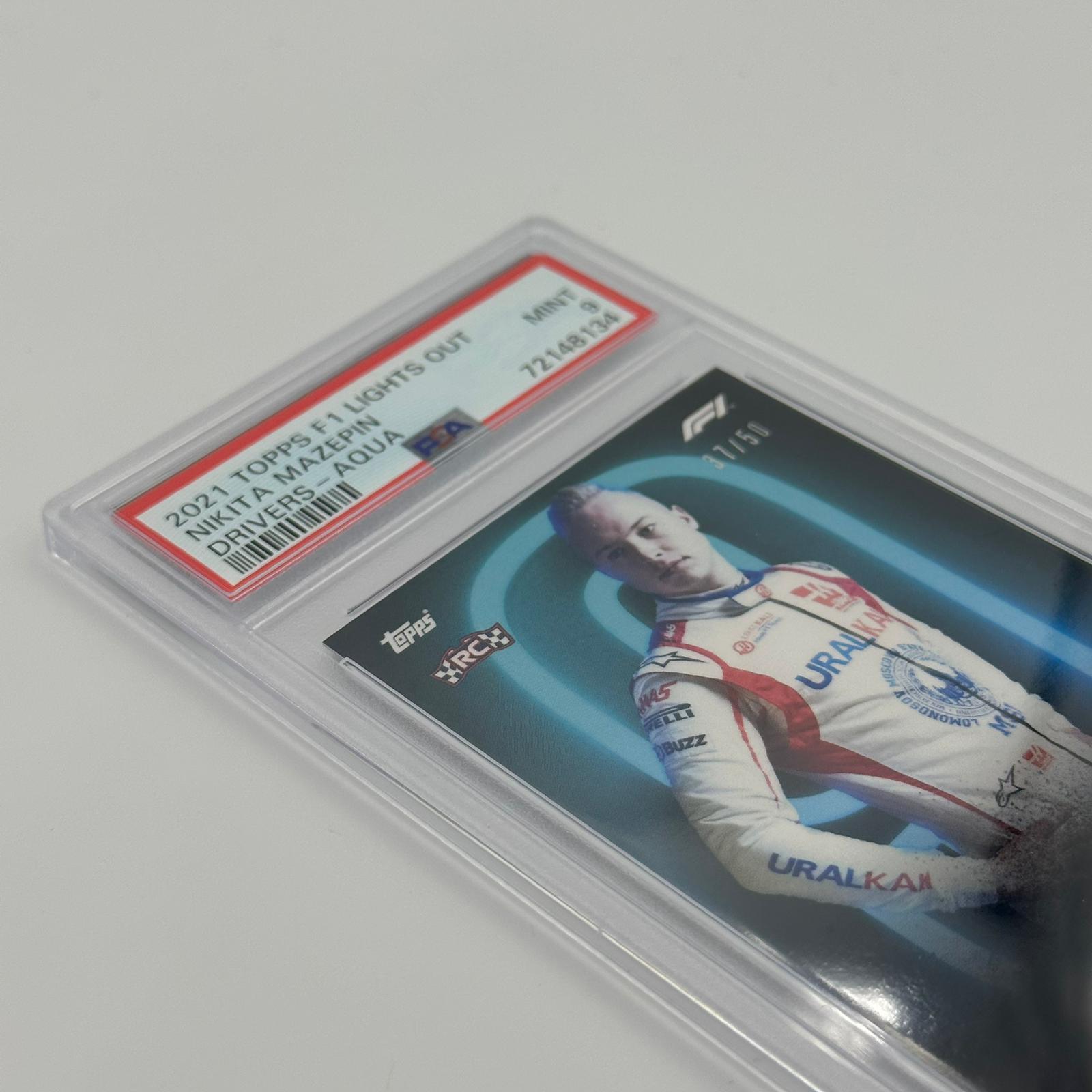 PSA 9 Graded 37/50 Nikita Mazepin F1 Driver Aqua Parallel Trading Card - Perfect for Collectors, Sports Memorabilia & Racing Enthusiasts