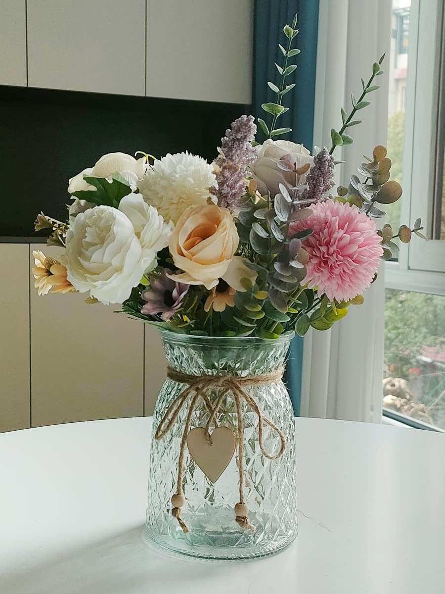 Silk Peony Flowers in Vase - Home Decor for Living Room & Coffee Table