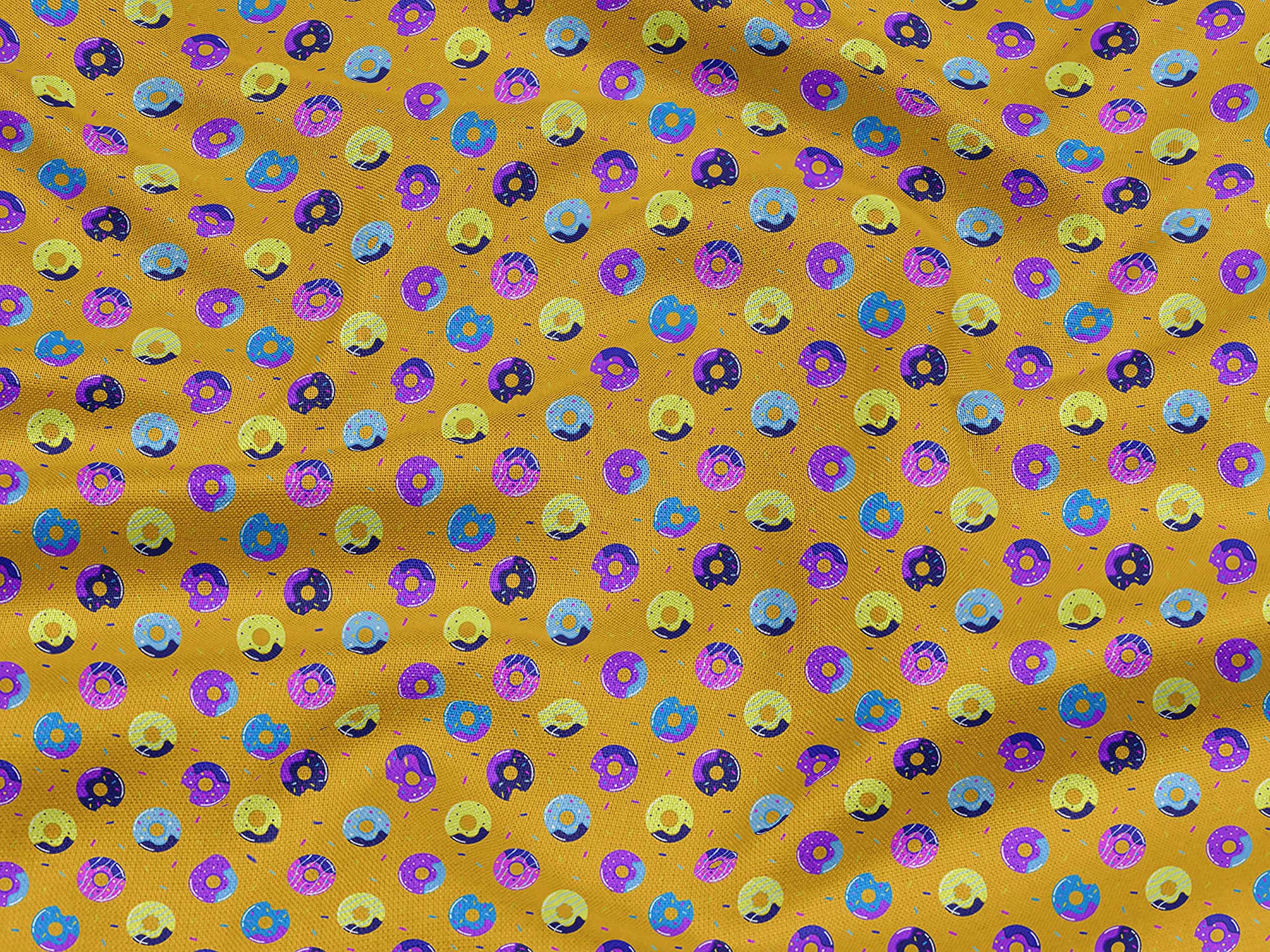 oneOone Rayon Yellow Donut Print Fabric by The Yard - 56 Inch Wide for DIY Clothing, Sewing Projects & Craft Supplies | Perfect for Dresses, Skirts & Home Decor