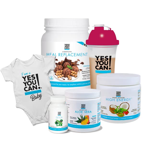 Yes You Can! New Mommy Detox Plus Kit - Chocolate Flavor | Meal Replacement Shake, Aloe Vera Drink Mix, Energy Booster, Detox Capsules | Includes Baby Onesie & Red Shaker Bottle | Postpartum Recovery & Healthy Lifestyle Support