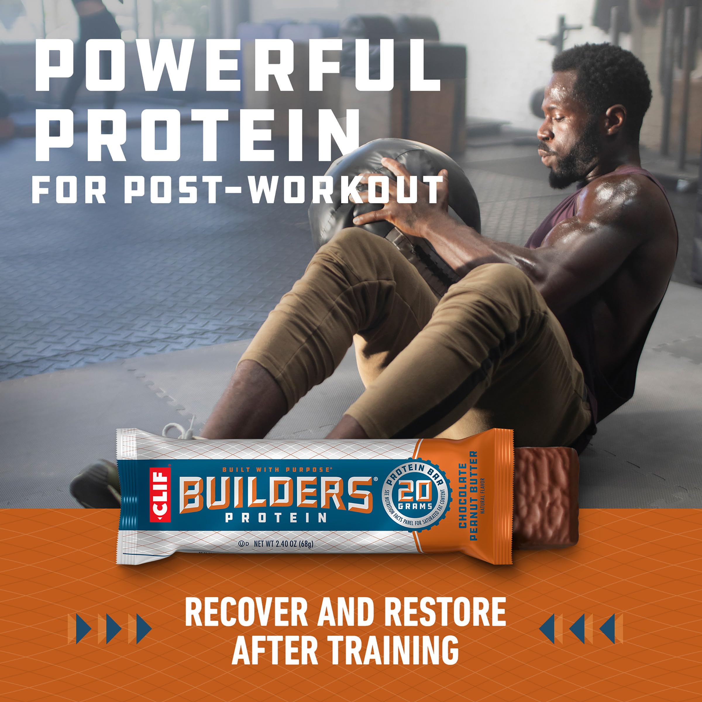 CLIF Builders Protein Bar - Chocolate Peanut Butter Flavor - 20g Protein, Gluten-Free, Non-GMO, Low Glycemic - 2.4 oz - Perfect for Post-Workout Recovery, Hiking & On-the-Go Snacking