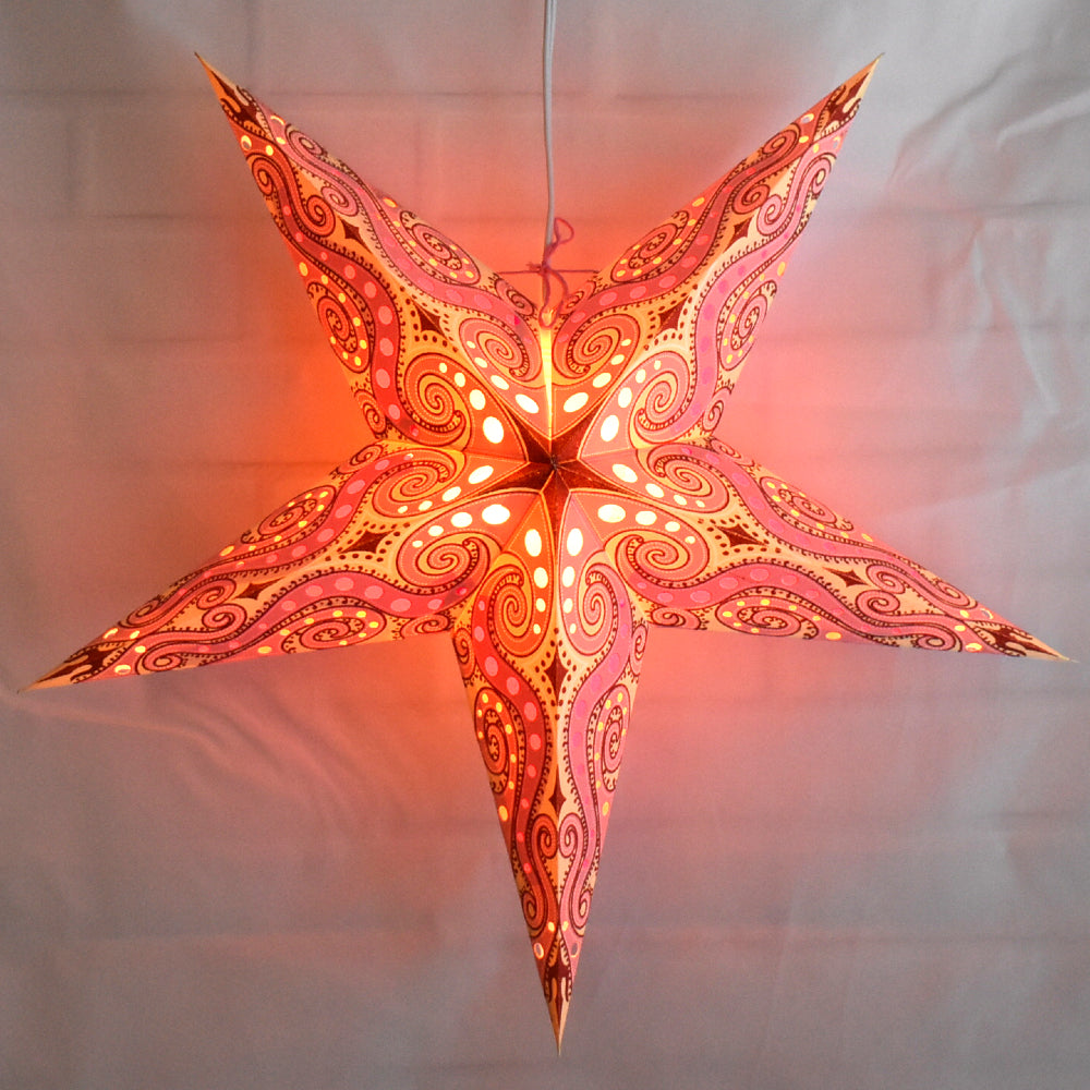 24 Pack Vanilla Pink & Red Mouri Glitter Paper Star Lanterns - Hanging Party Decor for Weddings, Baby Showers & Home Decoration