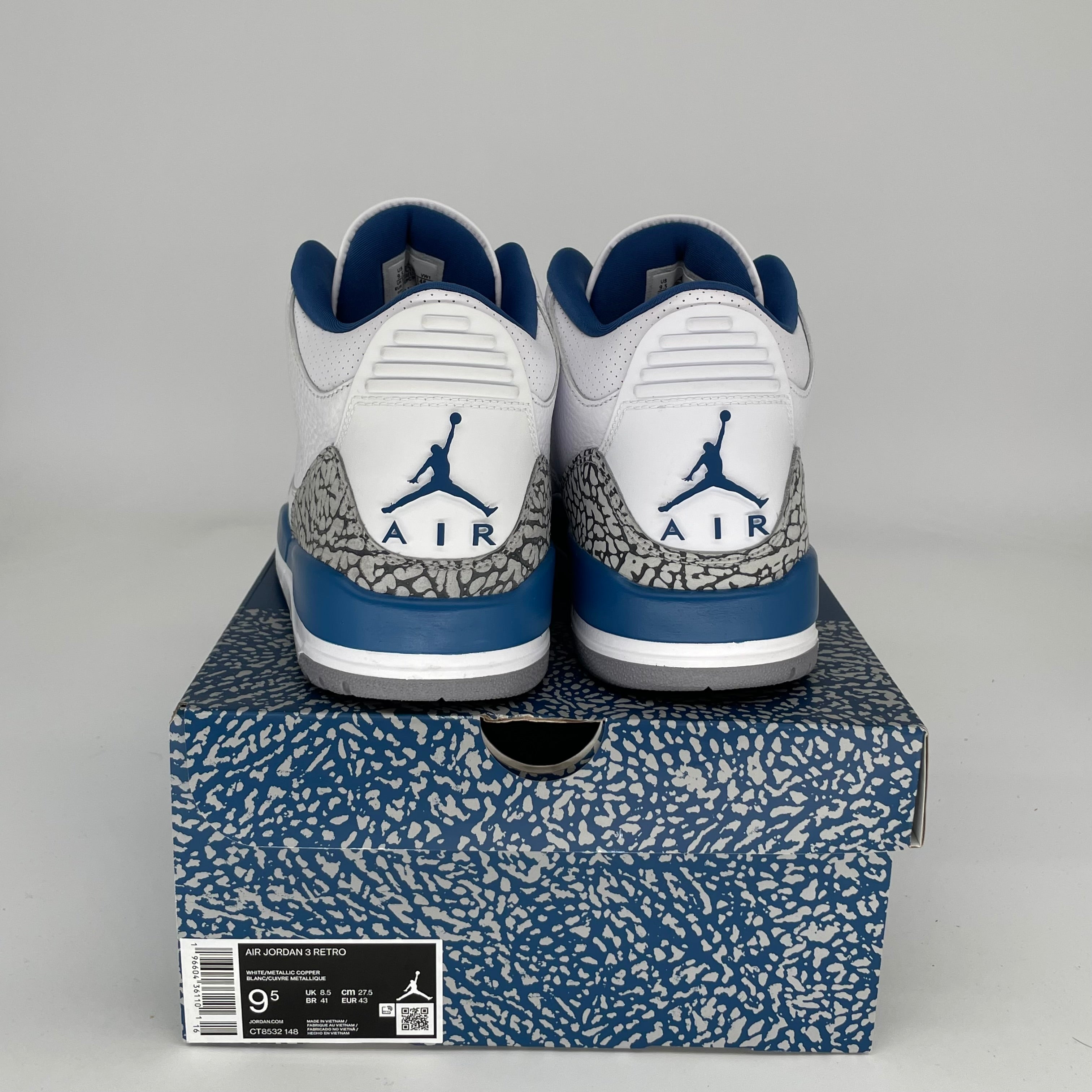 Original Air Jordan 3 Retro 'Wizards' Basketball Shoes - Size 9.5 (CT8532-148) for Men - Perfect for Streetwear, Sneaker Collecting & Casual Sports