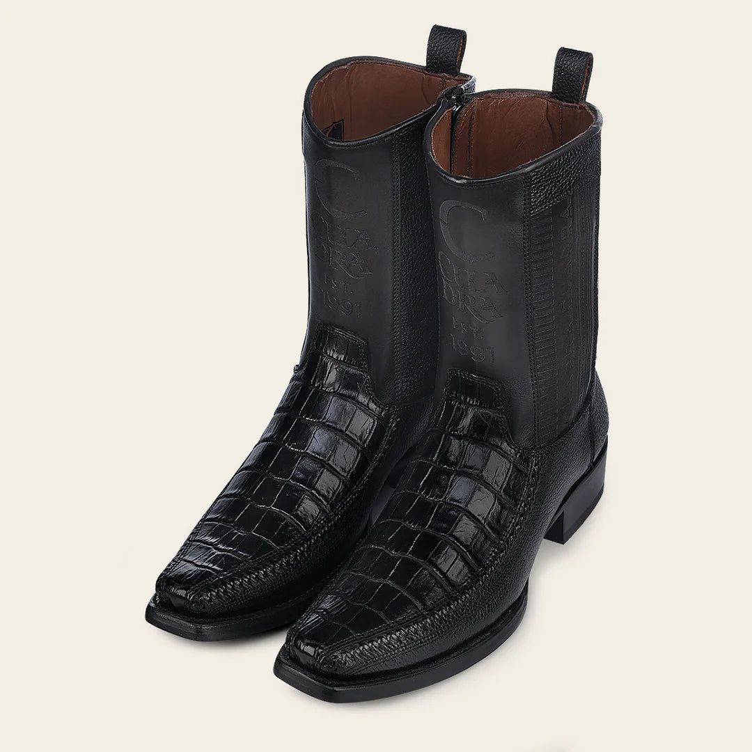 Men's Cuadra Black Leather Cowboy Ankle Boots with Zip - Stylish Western Boots for Riding, Dancing & Casual Wear