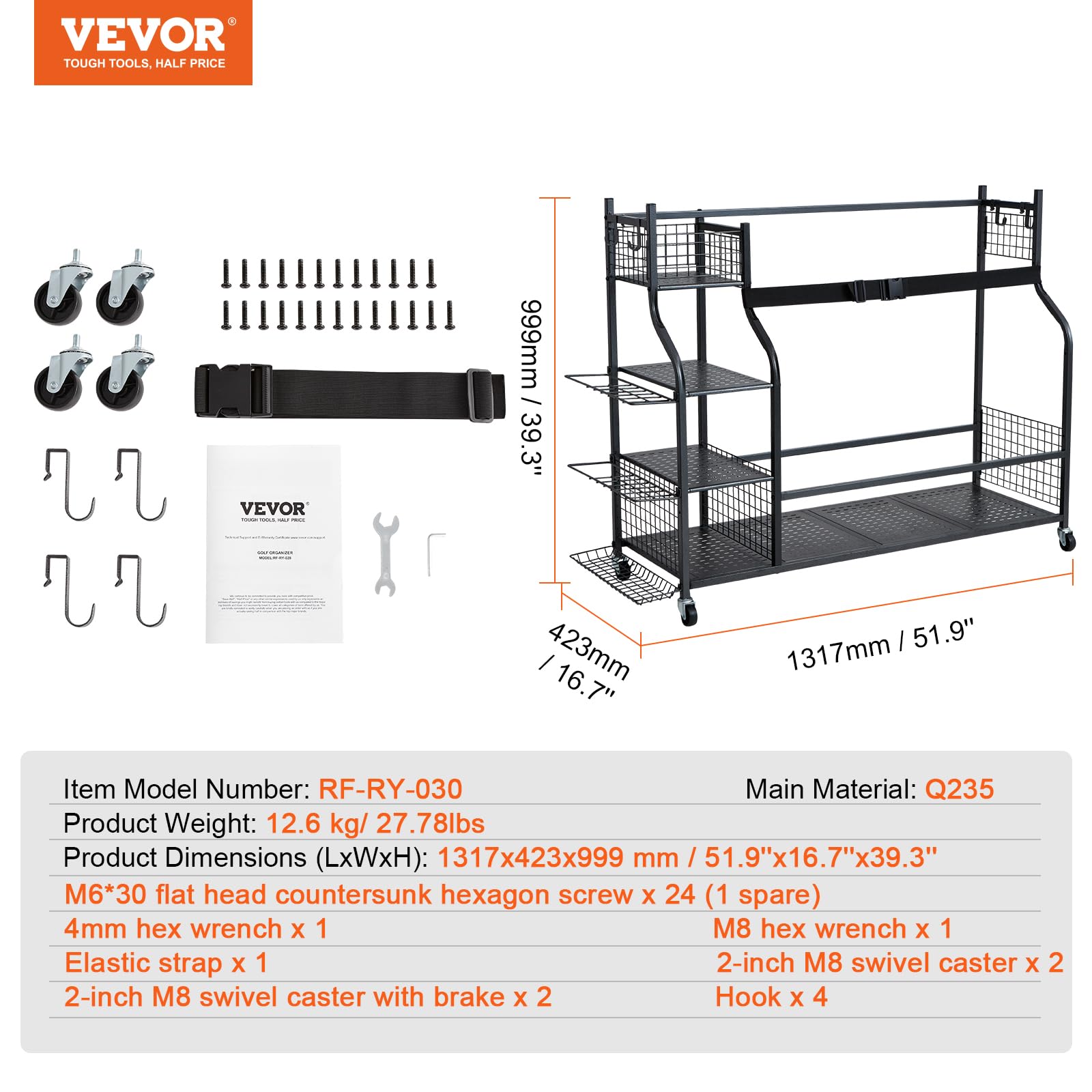 VEVOR Golf Bag Organizer & Storage Rack Stand - Heavy Duty Golf Equipment Holder for Garage, Sports Gear & Toy Storage - Perfect for Golf Clubs, Balls & Accessories - Ideal for Home, Garage & Club Organization
