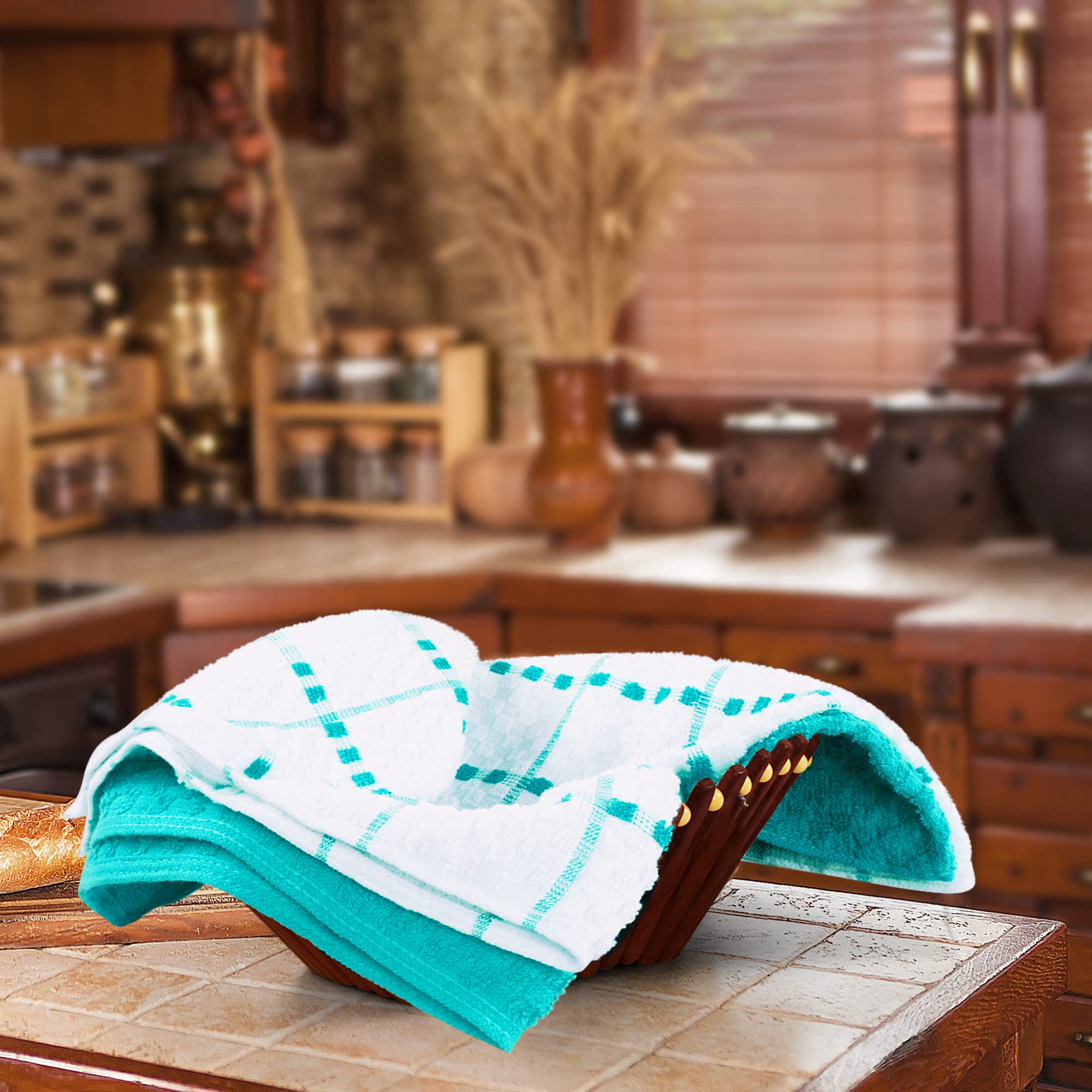 Utopia Towels - 12-Pack Premium Kitchen Towels (15x25 Inches) | 100% Ring Spun Cotton, Super Soft & Absorbent | Dobby Weave Dish Towels, Tea Towels & Bar Towels | Perfect for Cooking, Cleaning & Hosting (Aqua)