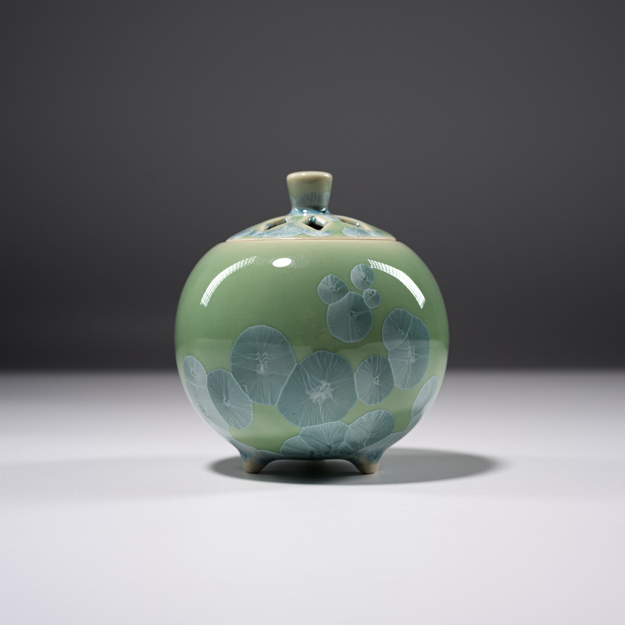 Premium Kyo Kiyomizu Ware Ceramic Incense Burner - Traditional Japanese Green Flower Glaze Design for Home Meditation, Yoga & Zen Decor
